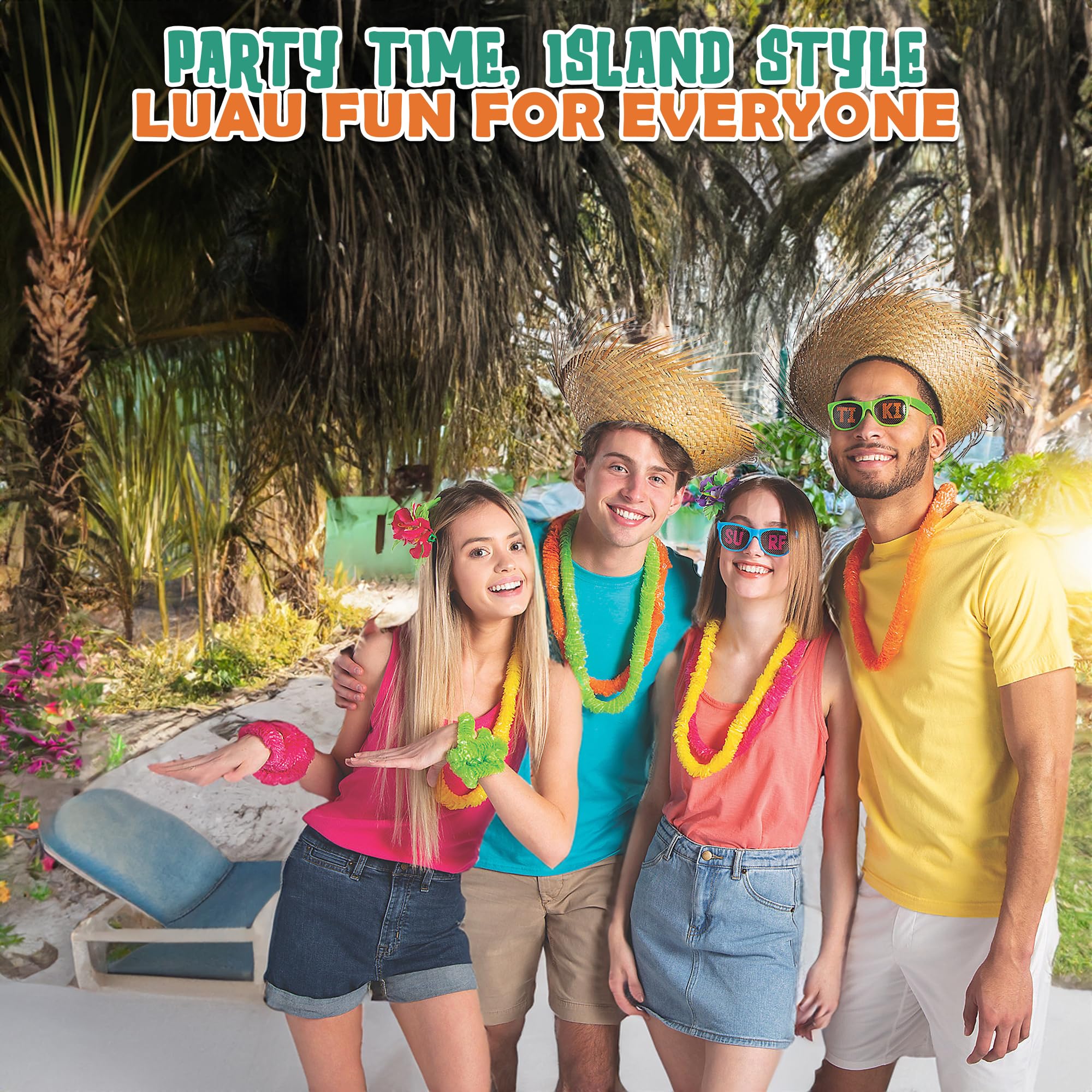 Fun Express Grand Luau Party Wearables Kit (50-156 Pieces) - Tropical Party Supplies with Leis, Hats & Sunglasses - Perfect for Beach Tiki Parties, Hawaiian Luaus & Summer Themed Events