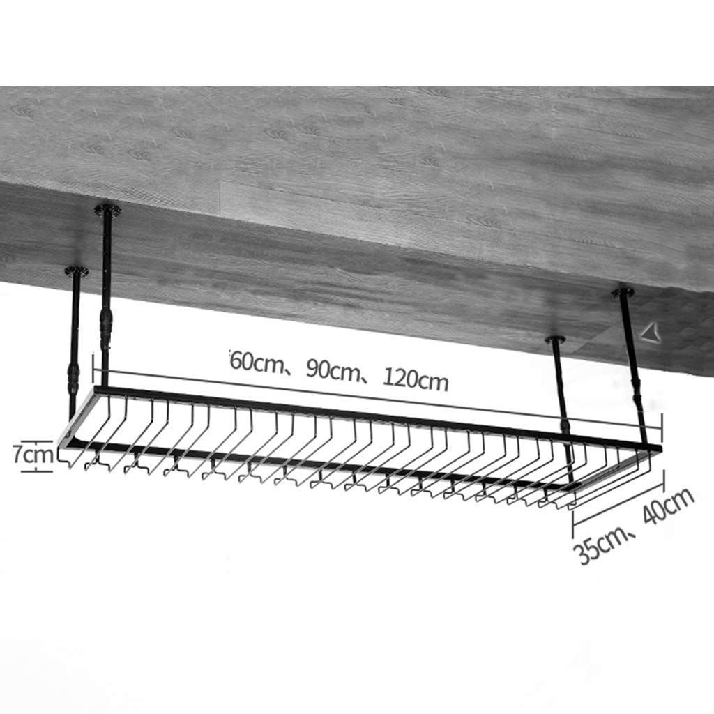 European Style Wrought Iron Hanging Wine Rack Organizer - 90cm Upside Down Wine Glass Holder for Bar Cabinet Storage & Display | Perfect for Home Bars, Restaurants, and Wine Cellars