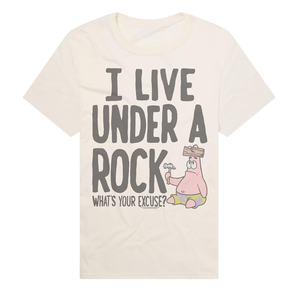 Popfunk Official Spongebob Under A Rock Adult Unisex Classic Ring-Spun Cotton T-Shirt - Casual Wear, Gift for Fans, Cartoon Lovers