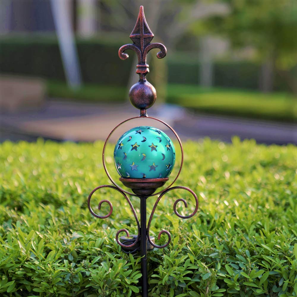 Solar Powered Garden Lights Outdoor - Decorative Blue Globe Stake Lights for Yard, Patio, Porch & Lawn - Weather Resistant Solar Landscape Lighting for Pathway, Walkway & Garden Decor