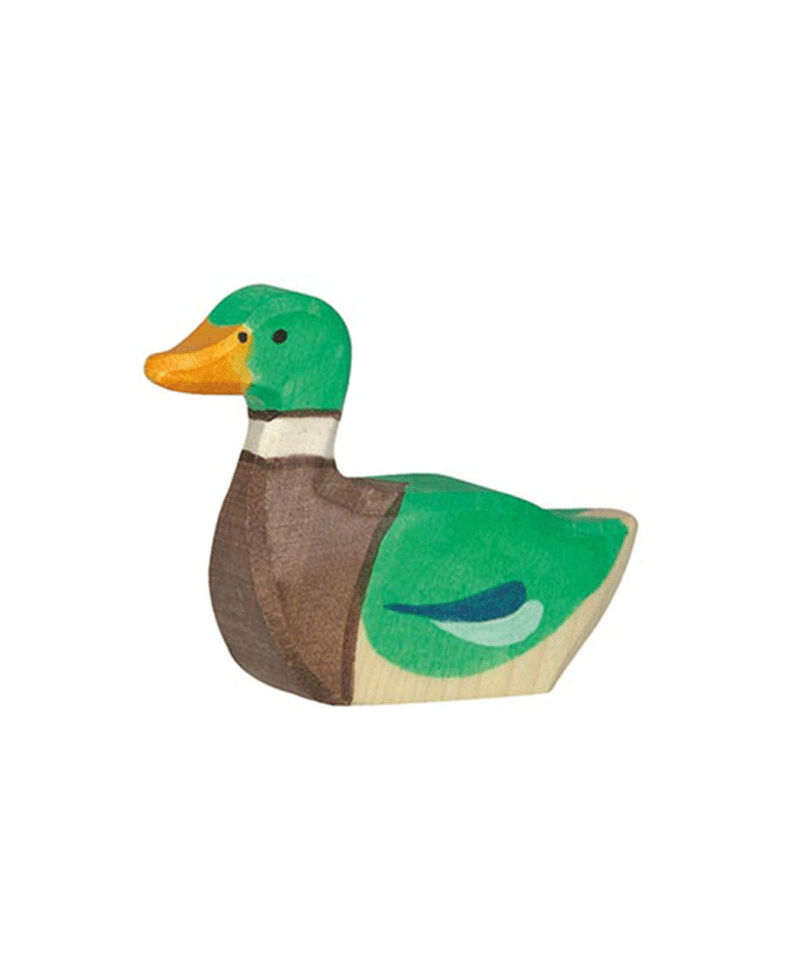 Holztiger Swimming Drake Handcrafted Wooden Duck Toy - Perfect for Kids' Bath Time, Nursery Decor & Waldorf Play