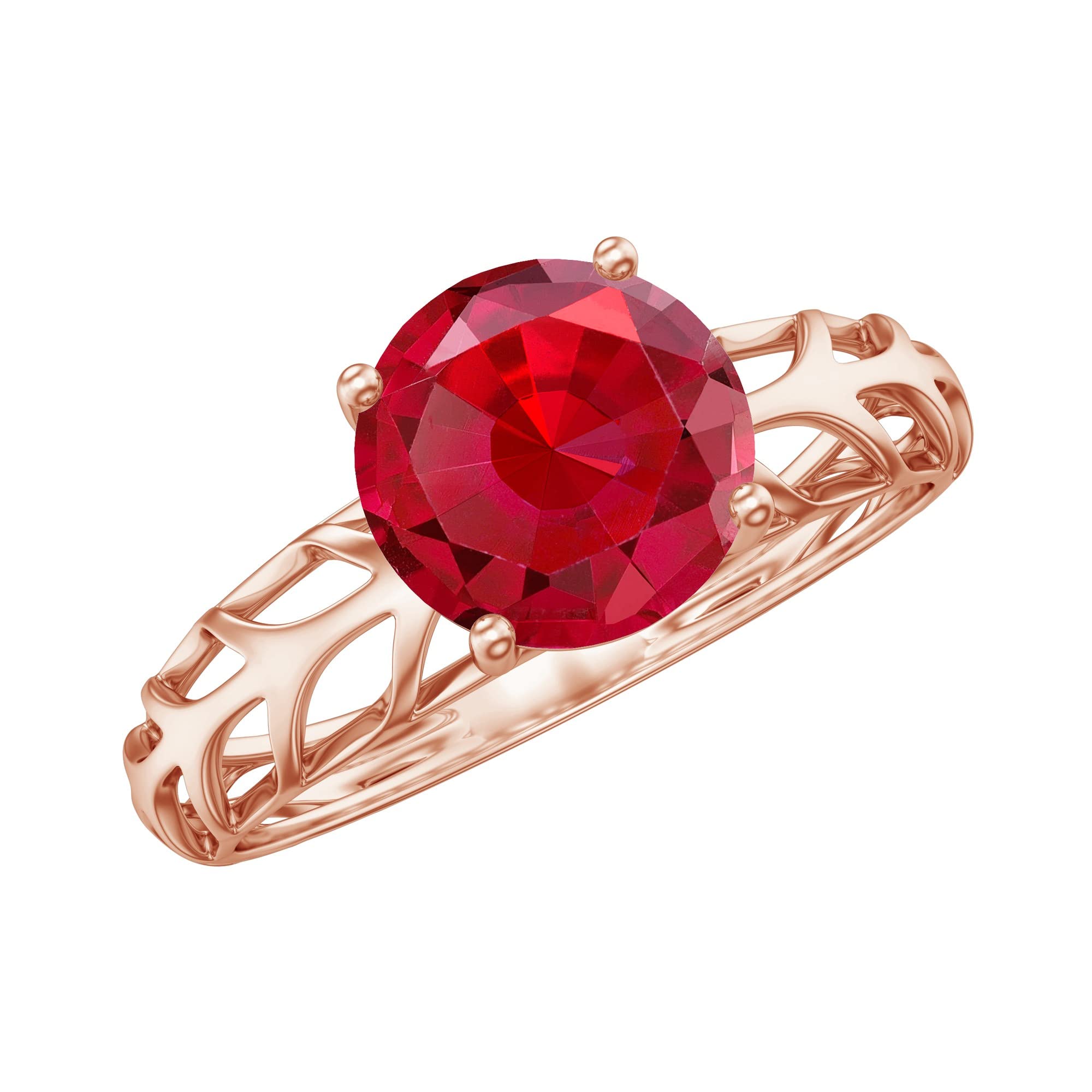 7.00 MM Lab Created Ruby Solitaire Engagement Ring - 14K Solid Gold Filigree Ring (AAAA Quality) | Perfect for Weddings, Anniversaries & Special Occasions