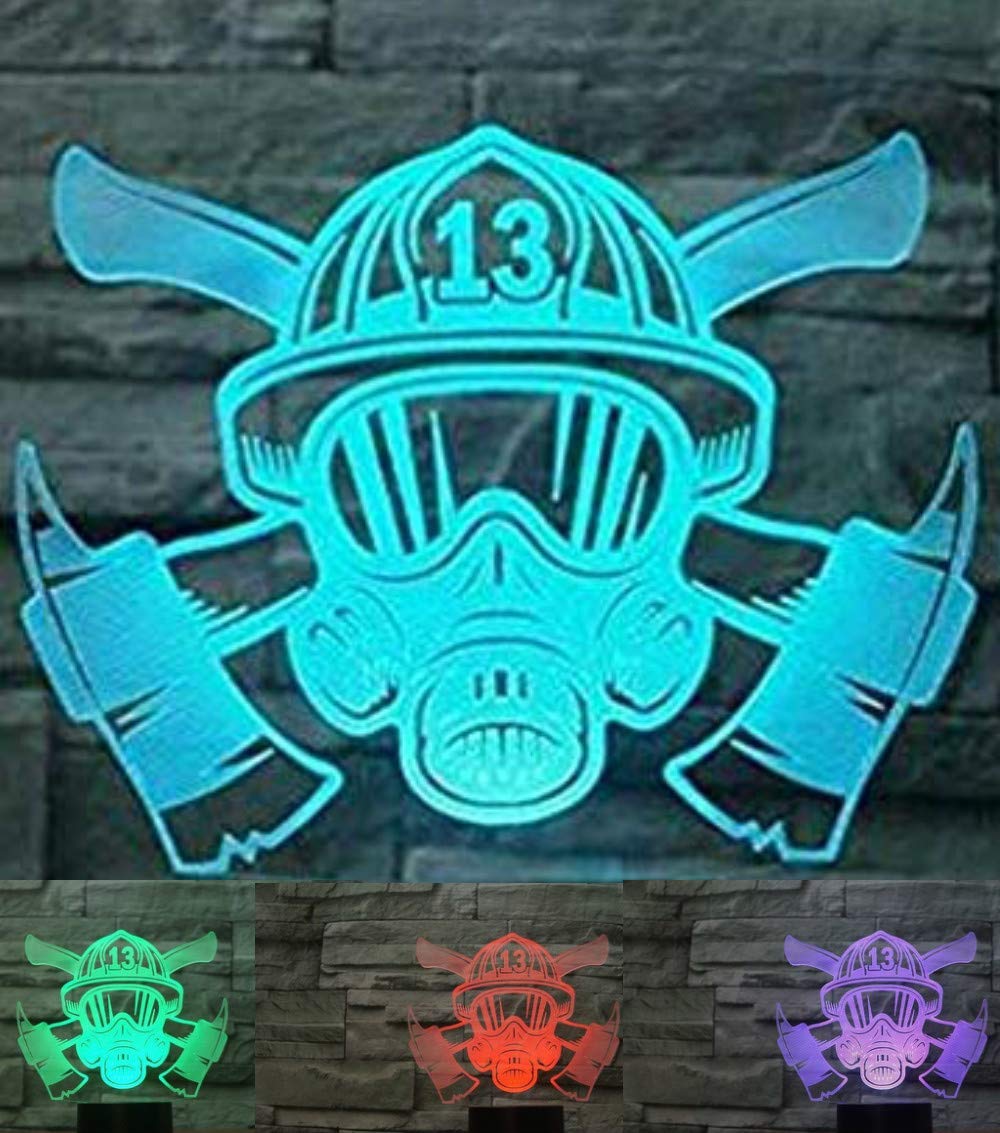 3D Firefighter Mask LED Night Light with Touch Switch - 7 Color Changing Table Lamp for Kids Room, Christmas Decor, Birthday Gift, Home & Desk Decoration - Perfect for Bedtime, Parties & Nursery Lighting