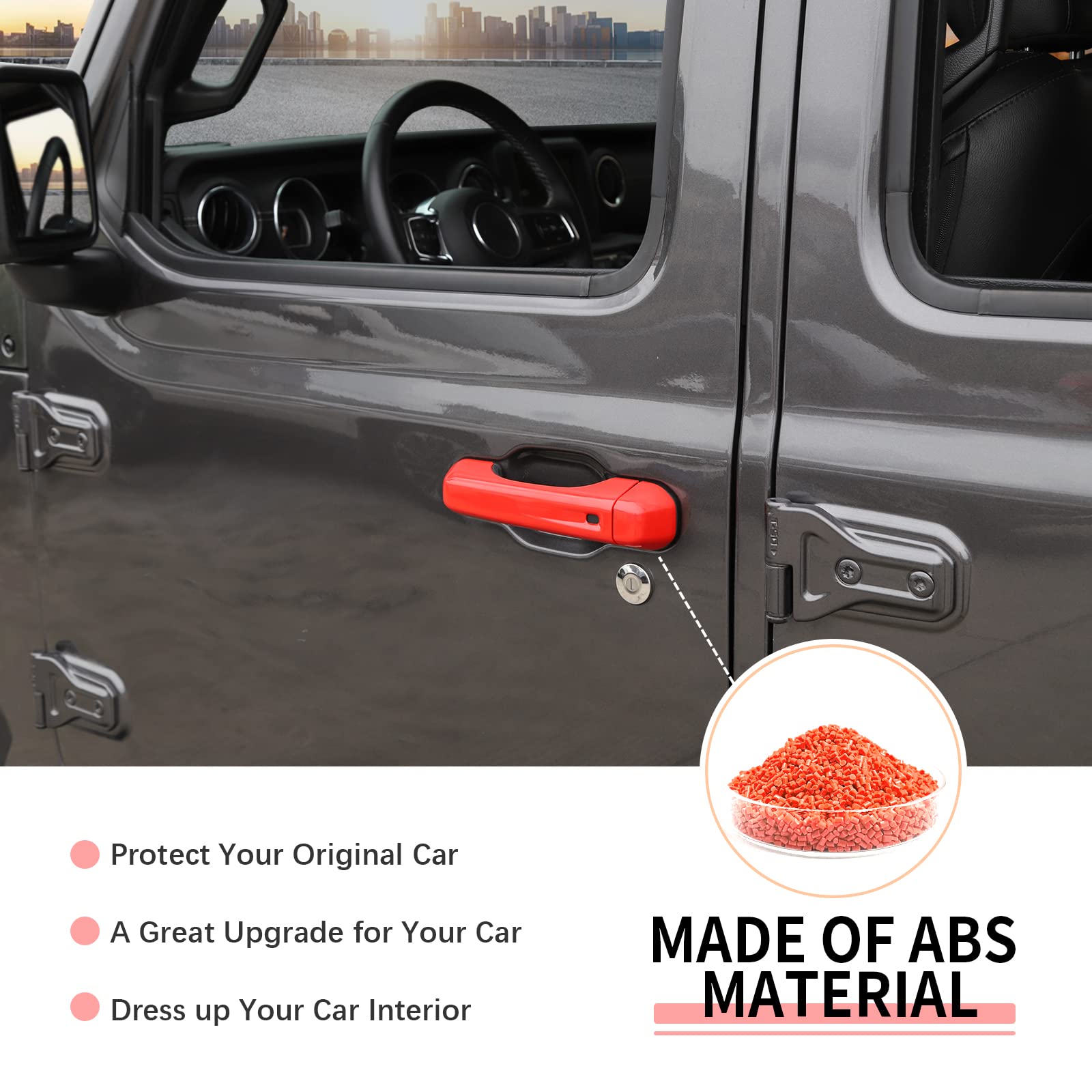 Jeep Wrangler JL JLU 2/4 Door Handle Cover & Tailgate Handle Cover Inserts - Exterior Accessories for 2018-2025 Models (Red) - Protect & Customize Your Jeep for Off-Road Adventures & Daily Driving