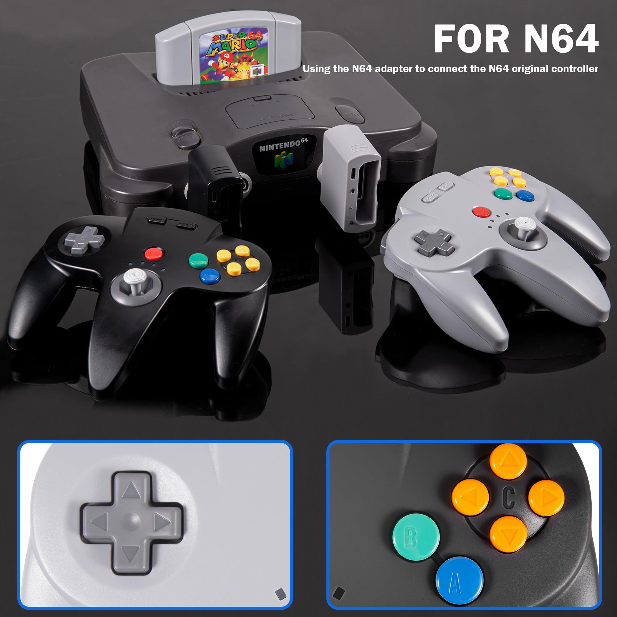 KIWITATA Wireless N64 Controller for Nintendo Switch - 2.4GHz Gamepad Compatible with N64 Console, Switch/Switch Lite/Switch OLED, PC & Mac (Windows 7/8/10/11) - Black - Perfect for Retro Gaming & Multiplayer Sessions