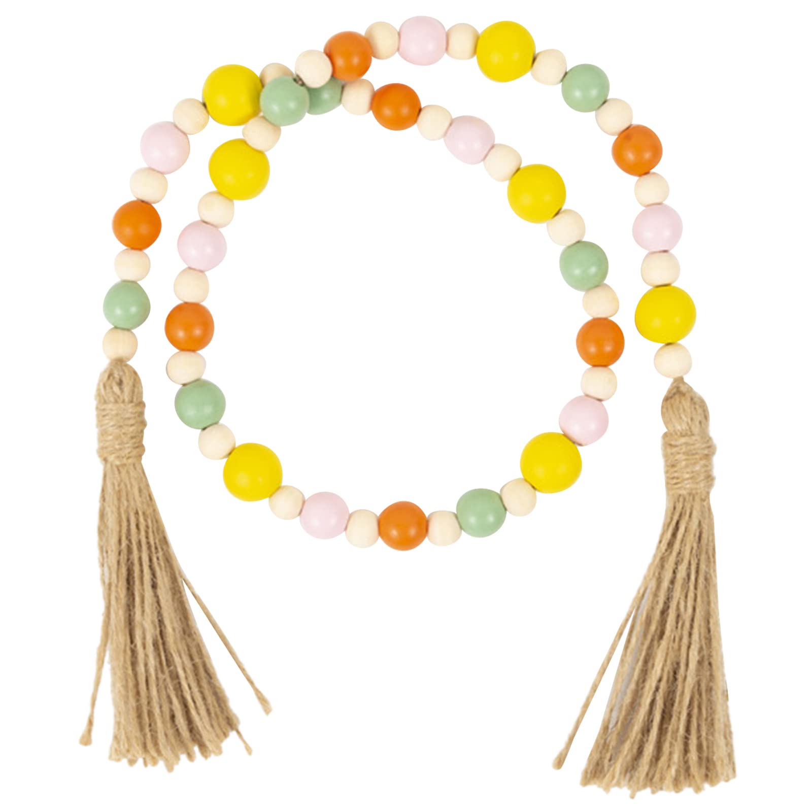 Easter Wood Bead Garland with Hemp Rope Tassel - Rustic Farmhouse Hanging Ornament for Home, Garden, Front Door, and Wall Decor | Perfect for Spring, Easter Party, and Seasonal Home Decoration