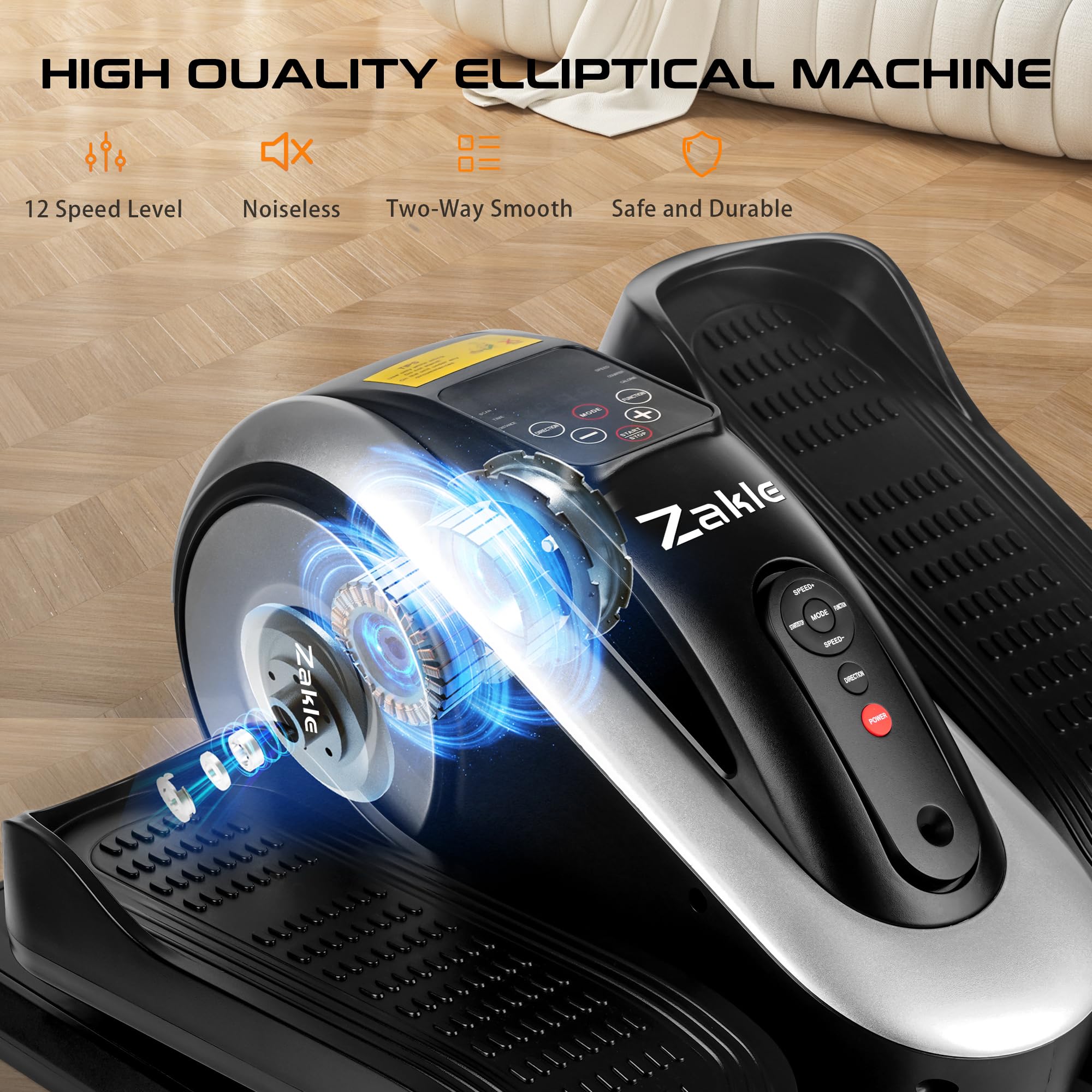 Zakle Under Desk Elliptical Machine - Quiet Leg Exerciser with Remote Control, 12 Adjustable Speeds | Portable Mini Elliptical Trainer for Office, Home & Small Spaces | Fully Assembled for Instant Use