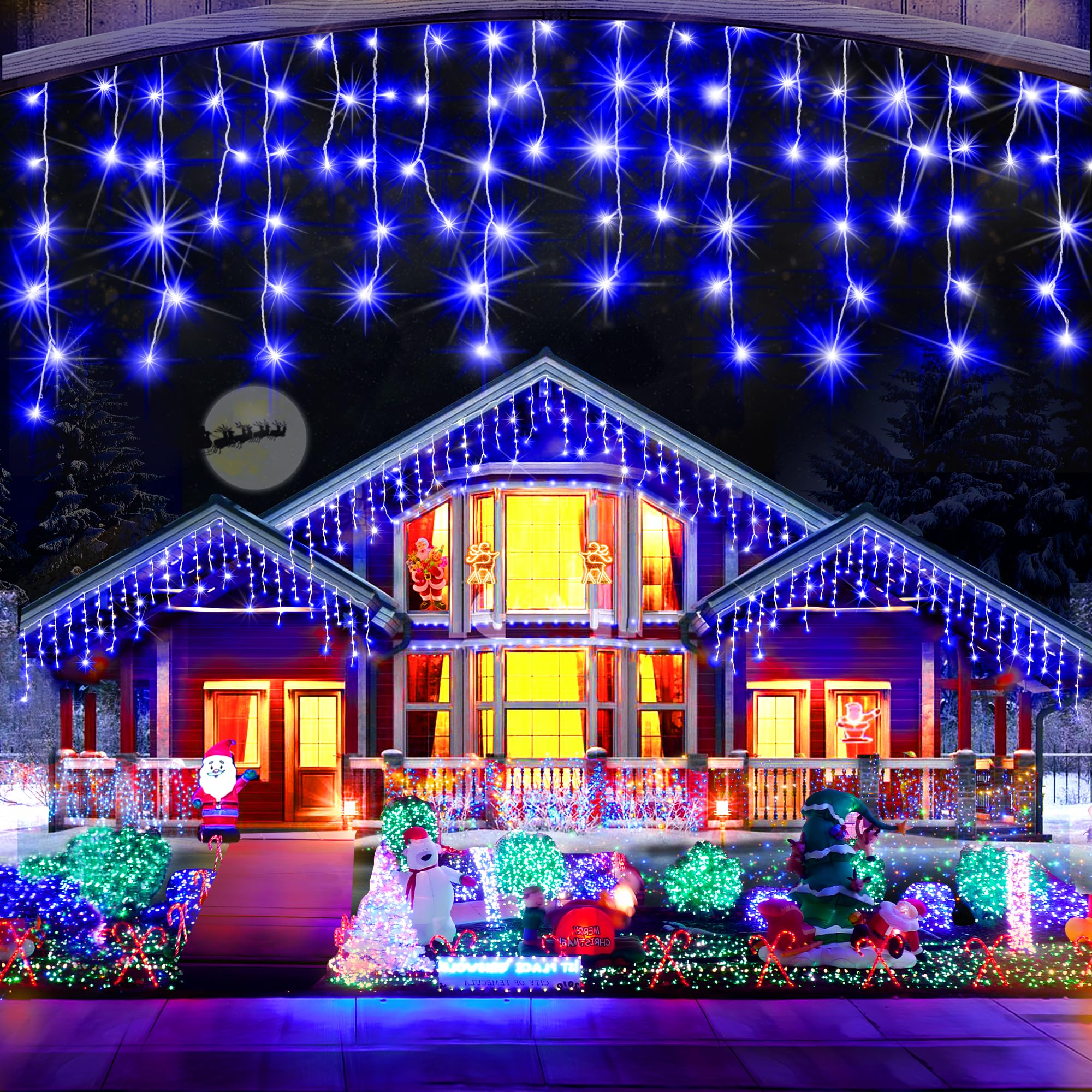 66ft 640 LED Christmas Lights Outdoor Decorations - 8 Lighting Modes with 120 Drops, Waterproof Plug-in Timer Memory Function for Holiday Wedding Party Decor (Blue) | Perfect for Christmas Tree, Garden, Patio, and Indoor Home Decoration