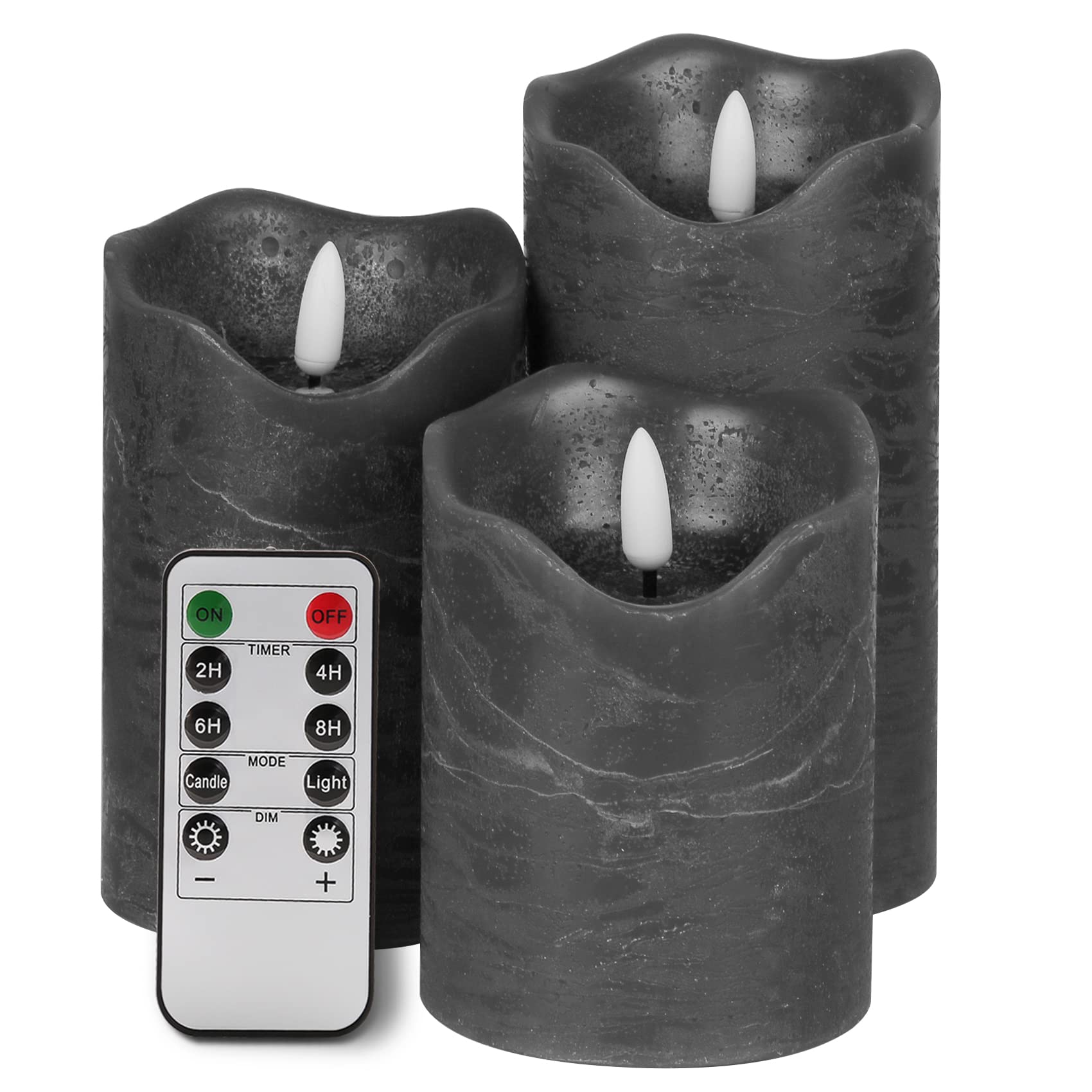 Flameless LED Candles with Remote & Timer - Realistic Flickering Grey Battery Pillar Candles for Home Decor, Wedding, Christmas, and Holiday Lighting