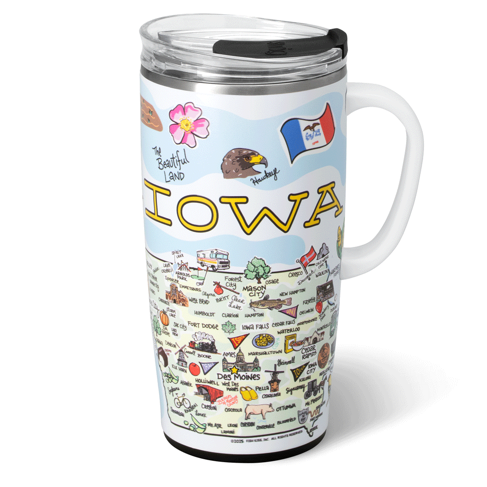 22oz Iowa Themed Travel Mug - Insulated Stainless Steel Coffee Tumbler with Lid - Perfect for Commuting, Camping & Office Use