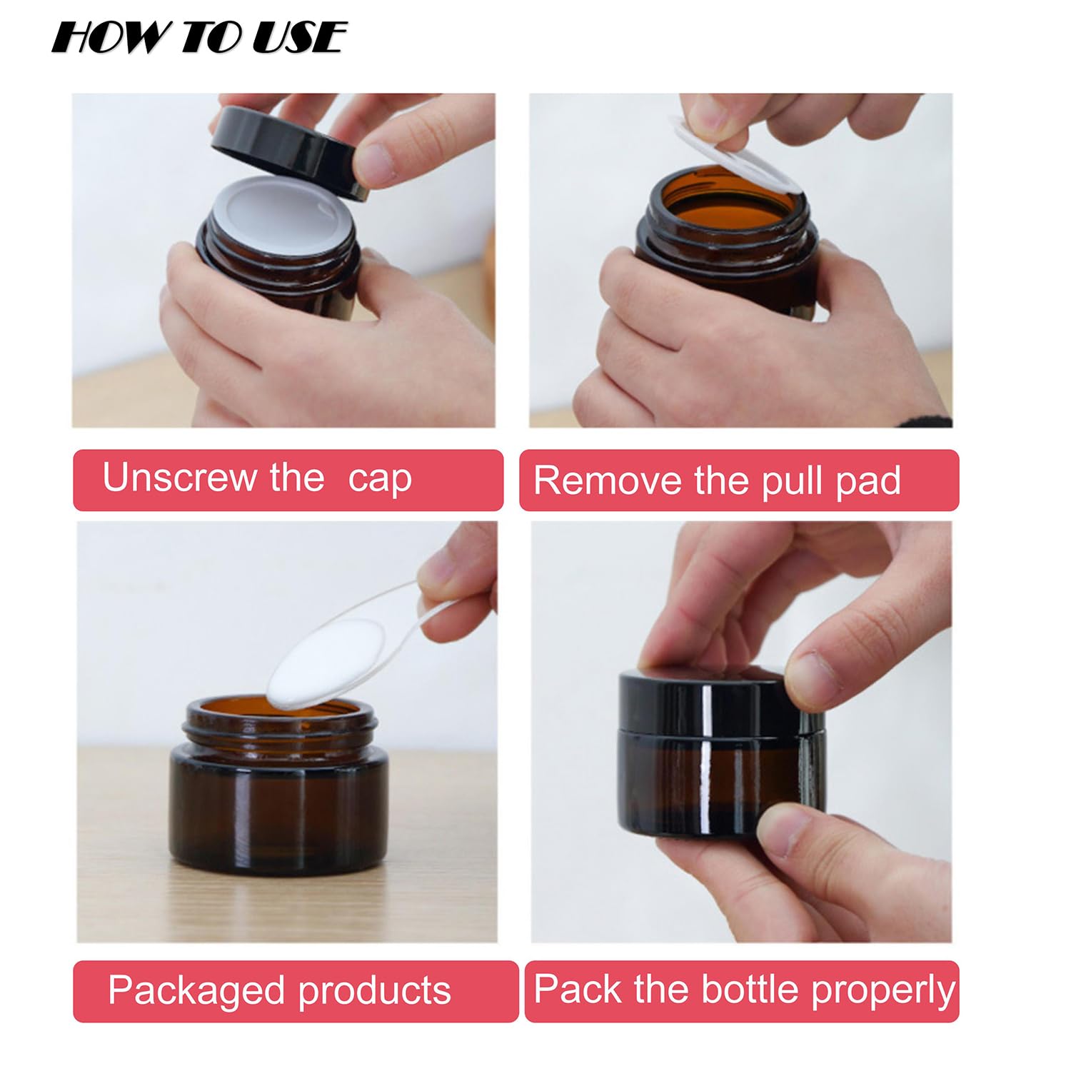 6-Pack 0.5oz Amber Glass Cosmetic Jars with Black Lids - Leak-Proof Wide Mouth Round Containers for Creams, Ointments & Makeup Samples | Perfect for DIY Skincare, Travel & Beauty Product Storage