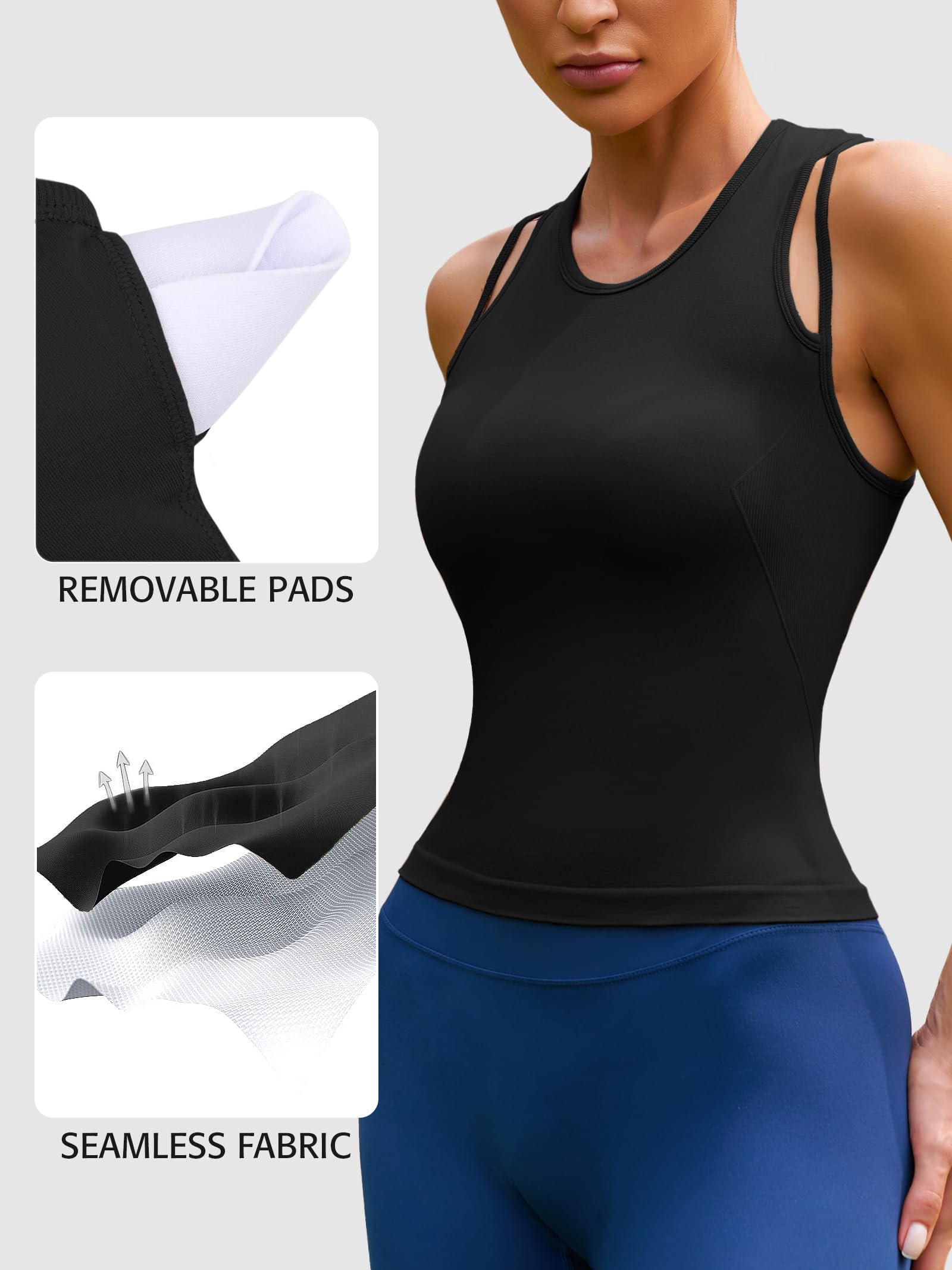 ATTRACO Women's Ribbed Yoga Top - Double Strap Workout Tank for Running, Gym & Fitness - Breathable Cropped Athletic Shirt for Yoga, Pilates & Active Lifestyle