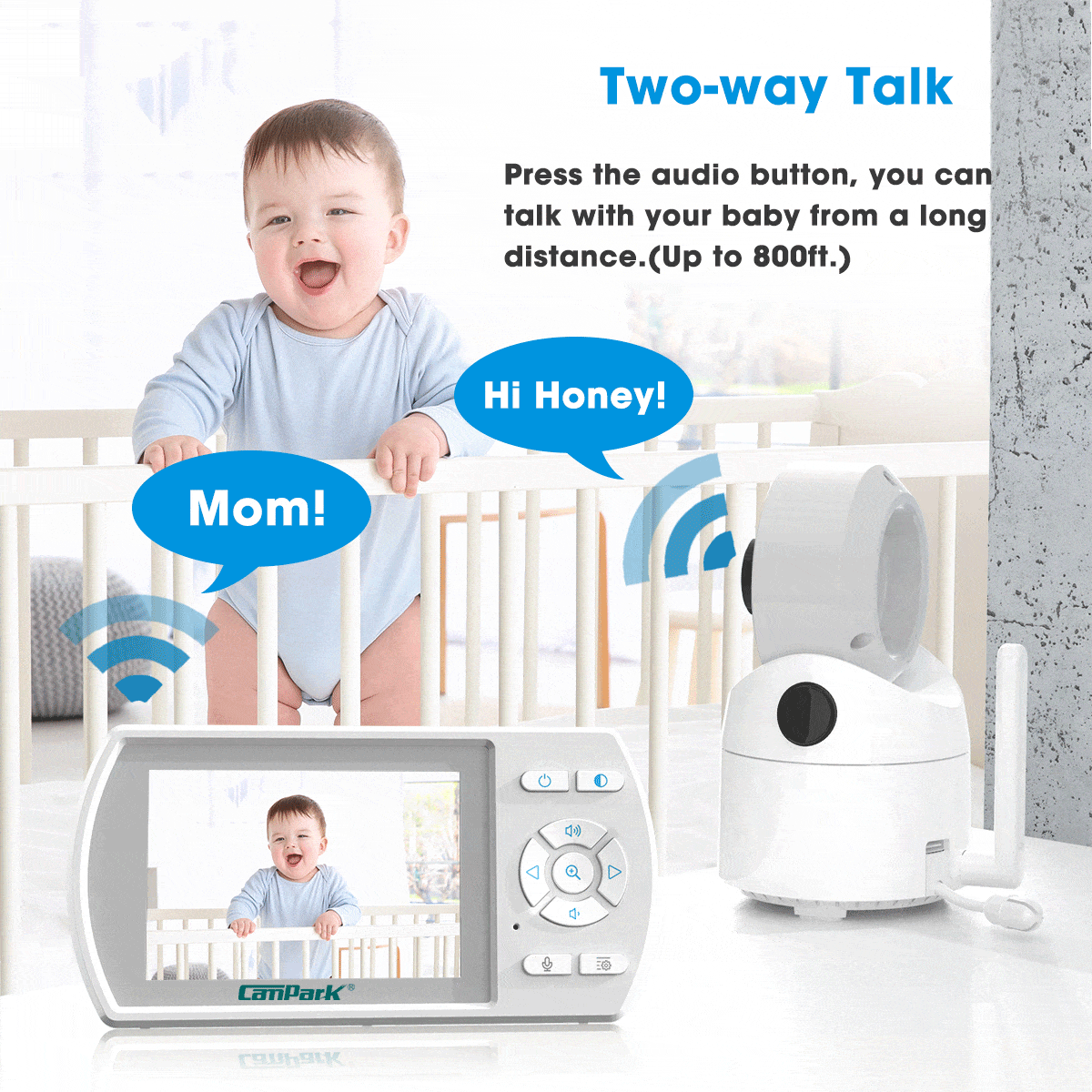 Campark BM30 3.5 Inch HD Wireless Baby Monitor with Night Vision Camera - Real-Time Video & Audio for Nursery, Home Security & Pet Monitoring