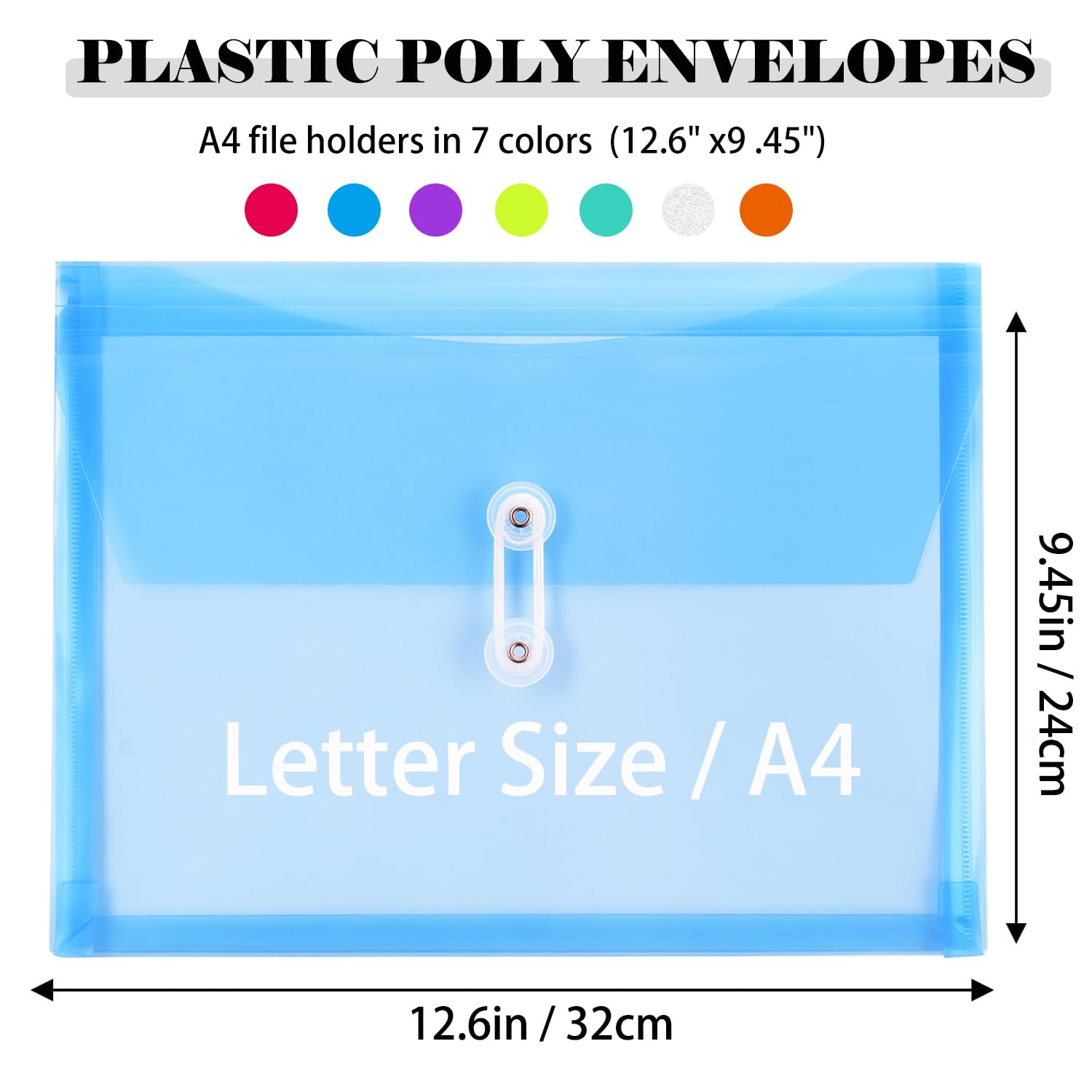 A4 Letter Size Plastic Poly Envelopes with Button & String Closure - 1-1/4