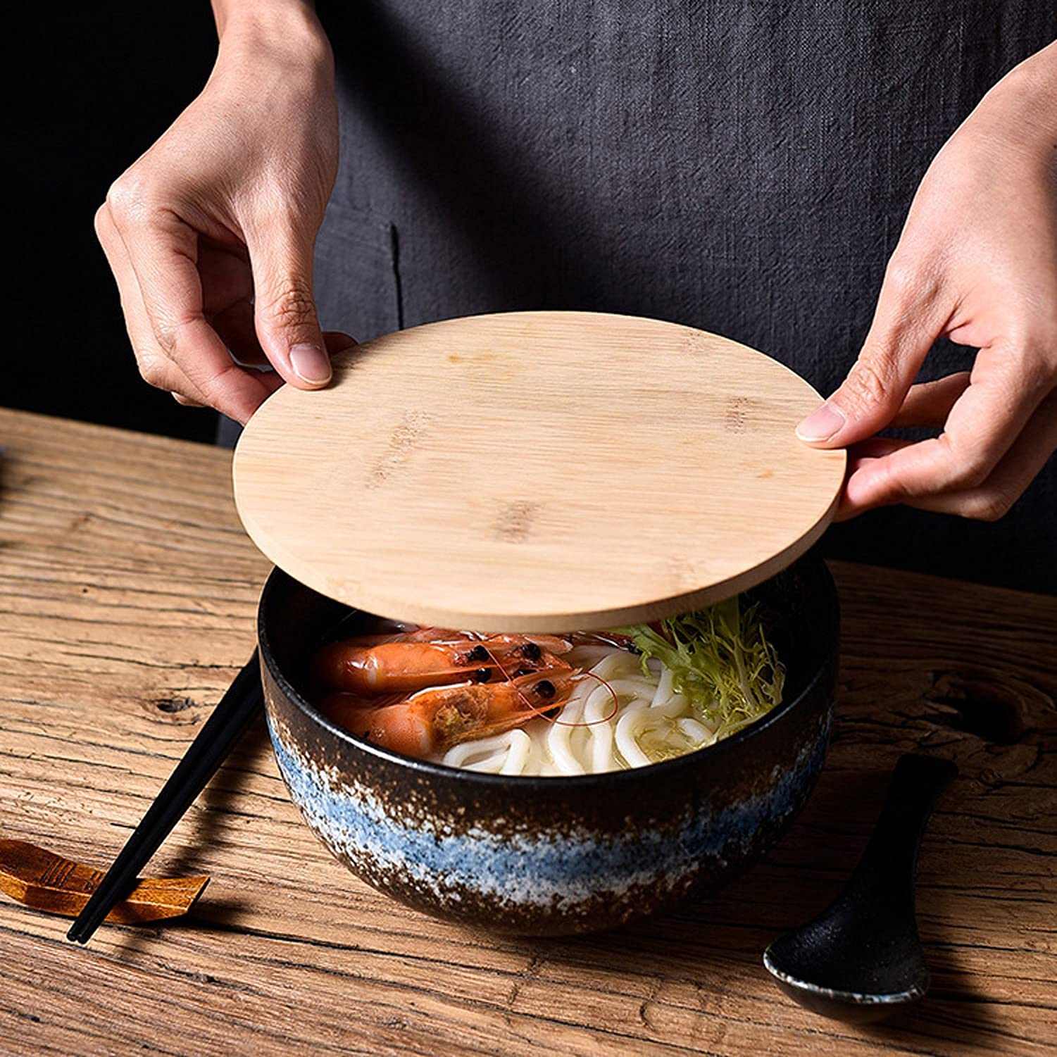 Japanese Style Ceramic Ramen Bowl - 50oz Large Capacity Vintage Noodle Bowl with Chopsticks & Spoon, Perfect for Ramen, Udon, Pho, Salad & Soup - Ideal for Home Dining, Restaurant Use & Gift Giving