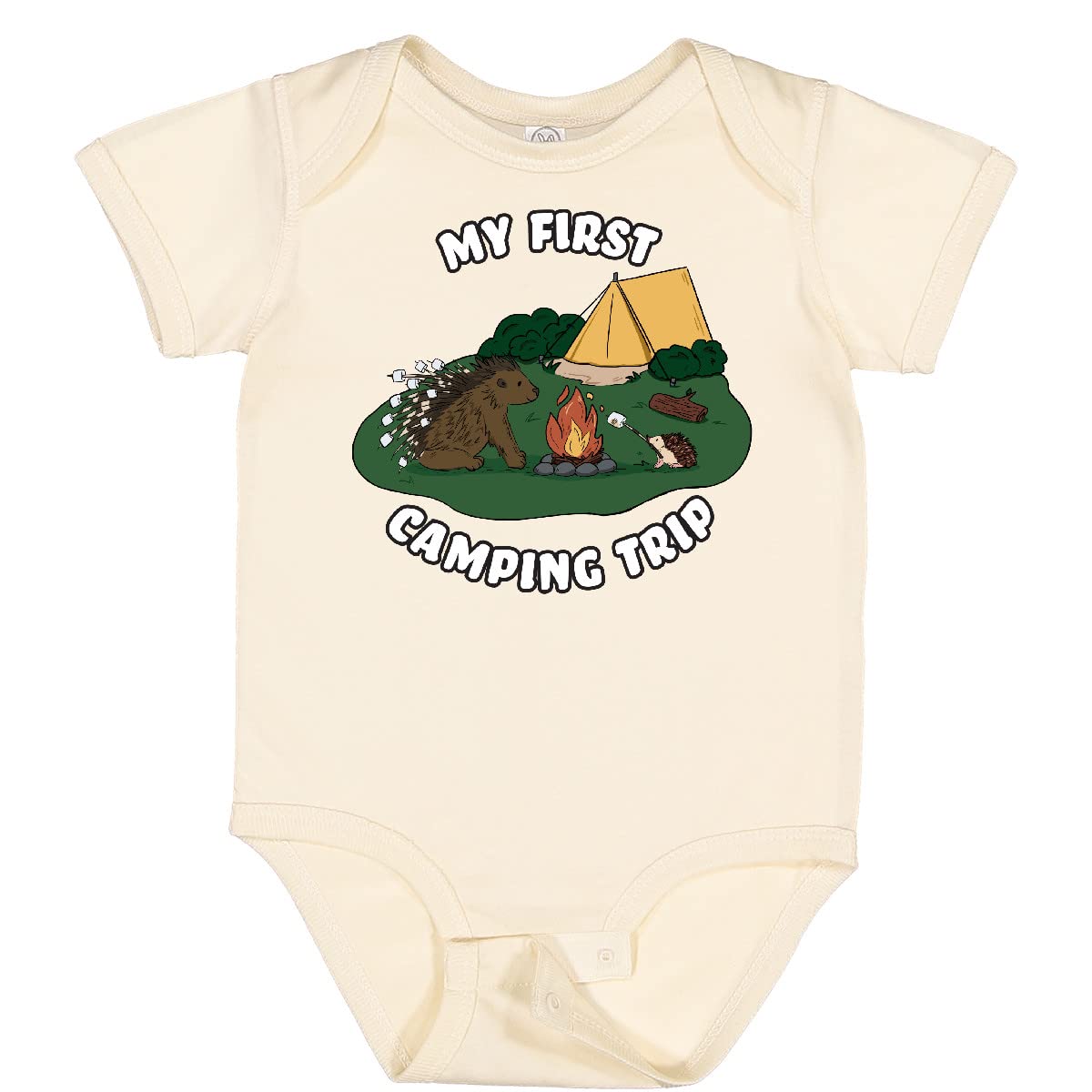 Inktastic My First Camping Trip - Adorable Hedgehog Baby Bodysuit for Boys & Girls | Cute Camping Outfit for Infants, Toddlers & Newborns | Perfect for Outdoor Adventures, Family Trips & Photo Shoots