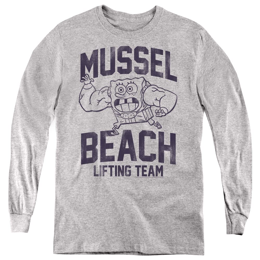 Popfunk Spongebob Muscle Beach Lifting Team Long Sleeve T-Shirt for Kids & Youth - Boys & Girls Graphic Tee for School, Playdates & Casual Wear
