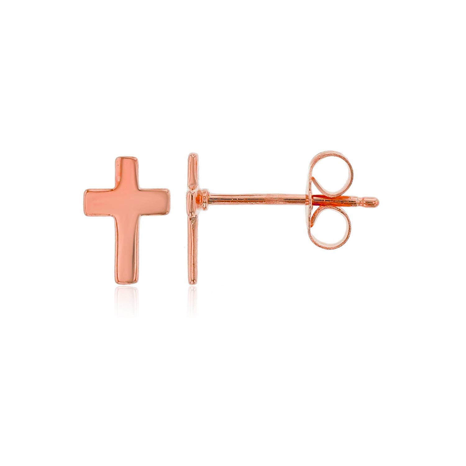 Sterling Silver Yellow Gold Cross Stud Earrings for Women - Religious Jewelry Gift for Baptism, Confirmation & Everyday Wear
