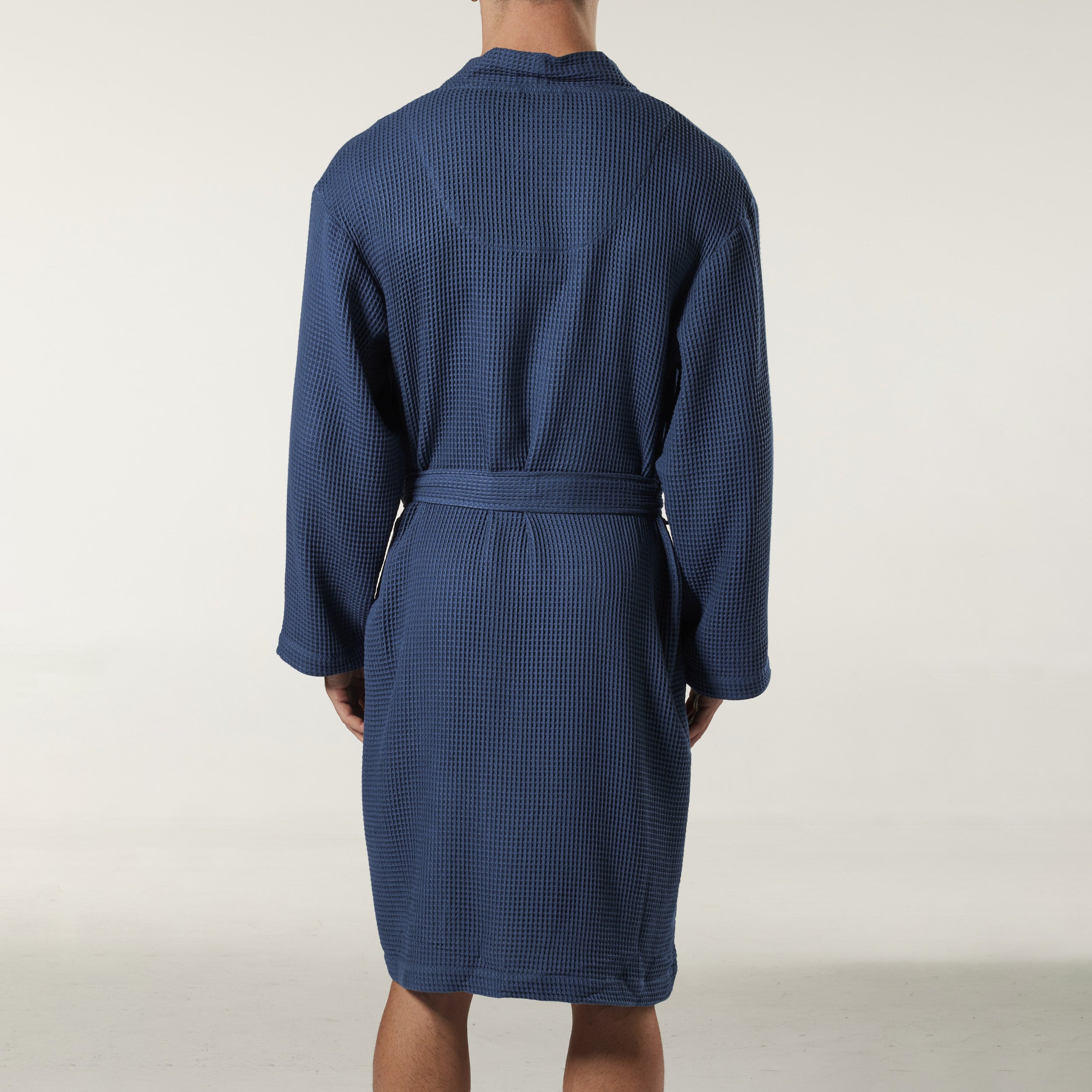 Men's Waffle Texture Bamboo Woven Robe - Soft & Breathable Denim Lounge Wear for Home Relaxation & Spa Days