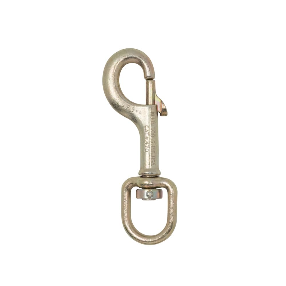 Klein Tools 470 Swivel Hook with Plunger Latch - Heavy Duty USA-Made Safety Hook for Construction, Roofing & Utility Work | Fall Protection & Tool Lanyard Accessory