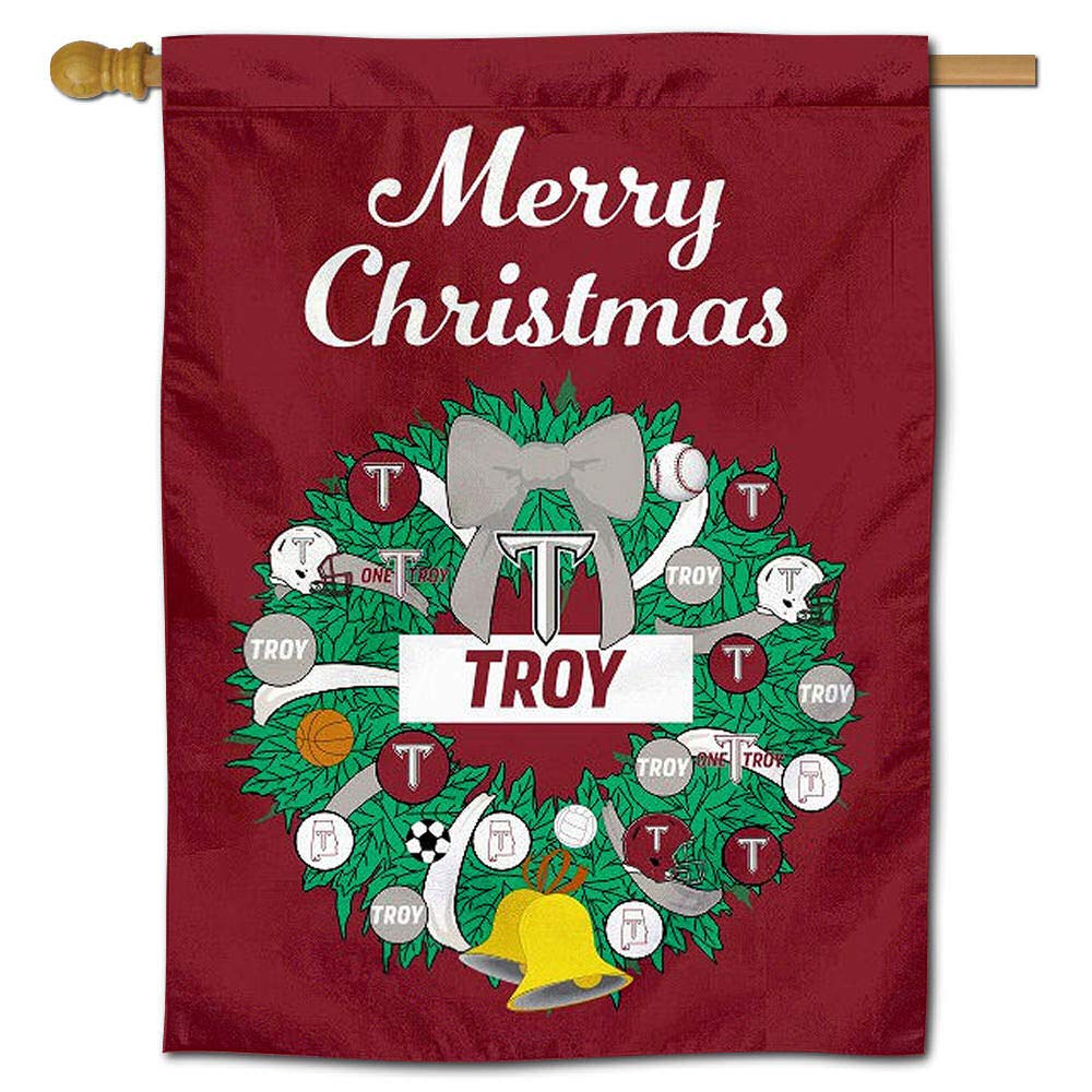 Troy Trojans Happy Holidays Christmas Banner Flag - College Team Spirit Decor for Home, Office, and Game Day Parties - Perfect for Football Season and Festive Celebrations
