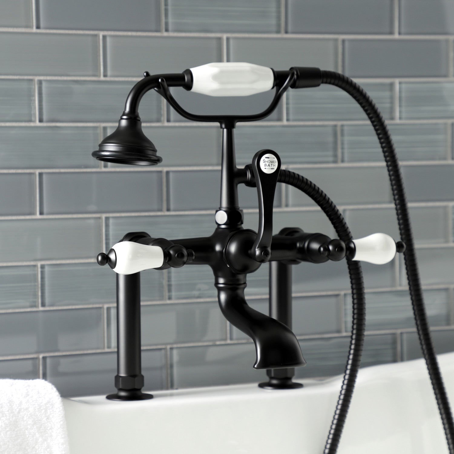 Vintage Matte Black Clawfoot Tub Faucet with Hand Shower - AE105T0 3-Handle 2-Hole Deck Mount Bathroom Fixture for Classic & Modern Bathrooms