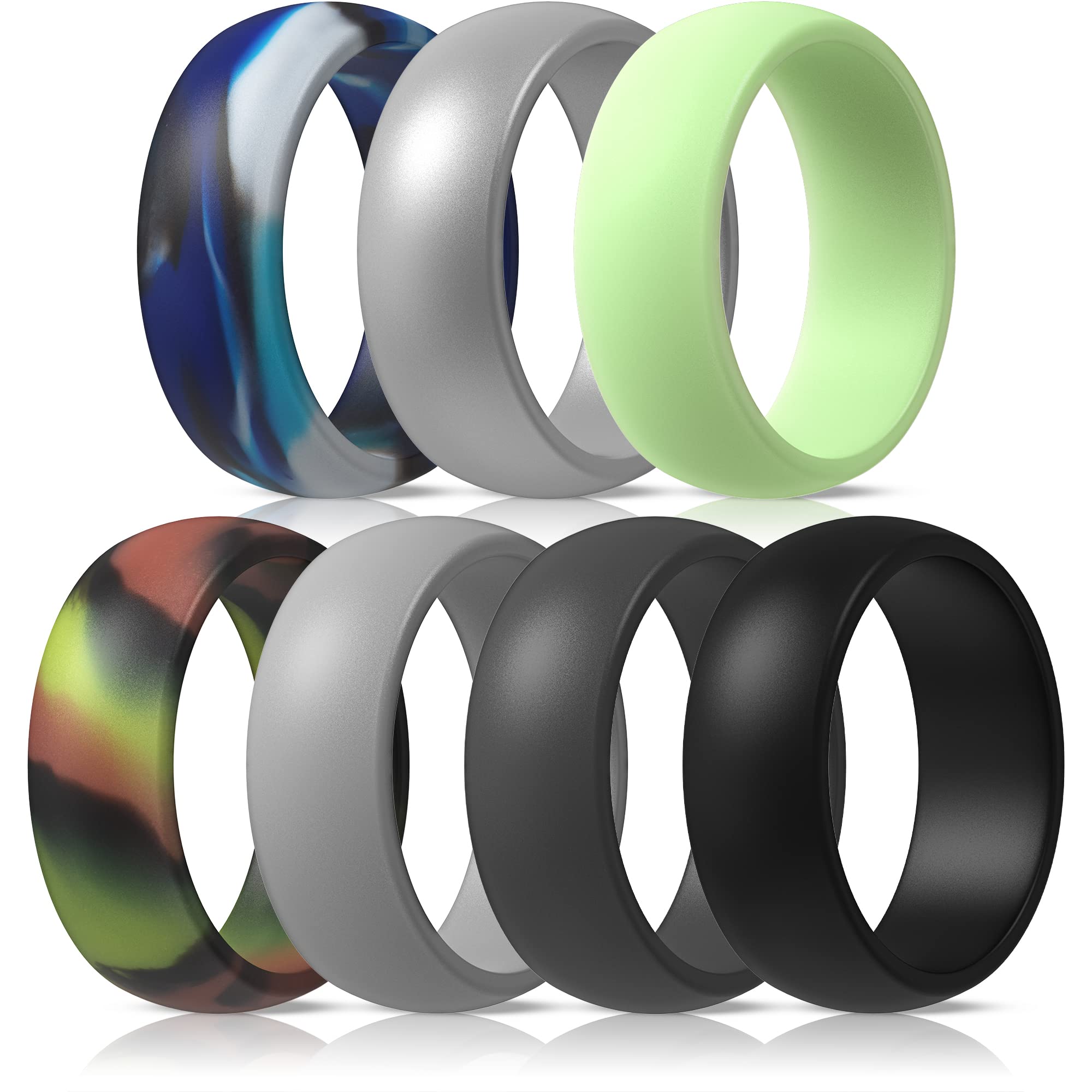 ThunderFit Silicone Wedding Rings for Men - 7 Pack Durable Rubber Bands 8.7mm Wide 2mm Thick - Perfect for Gym, Swimming, Sports & Outdoor Activities