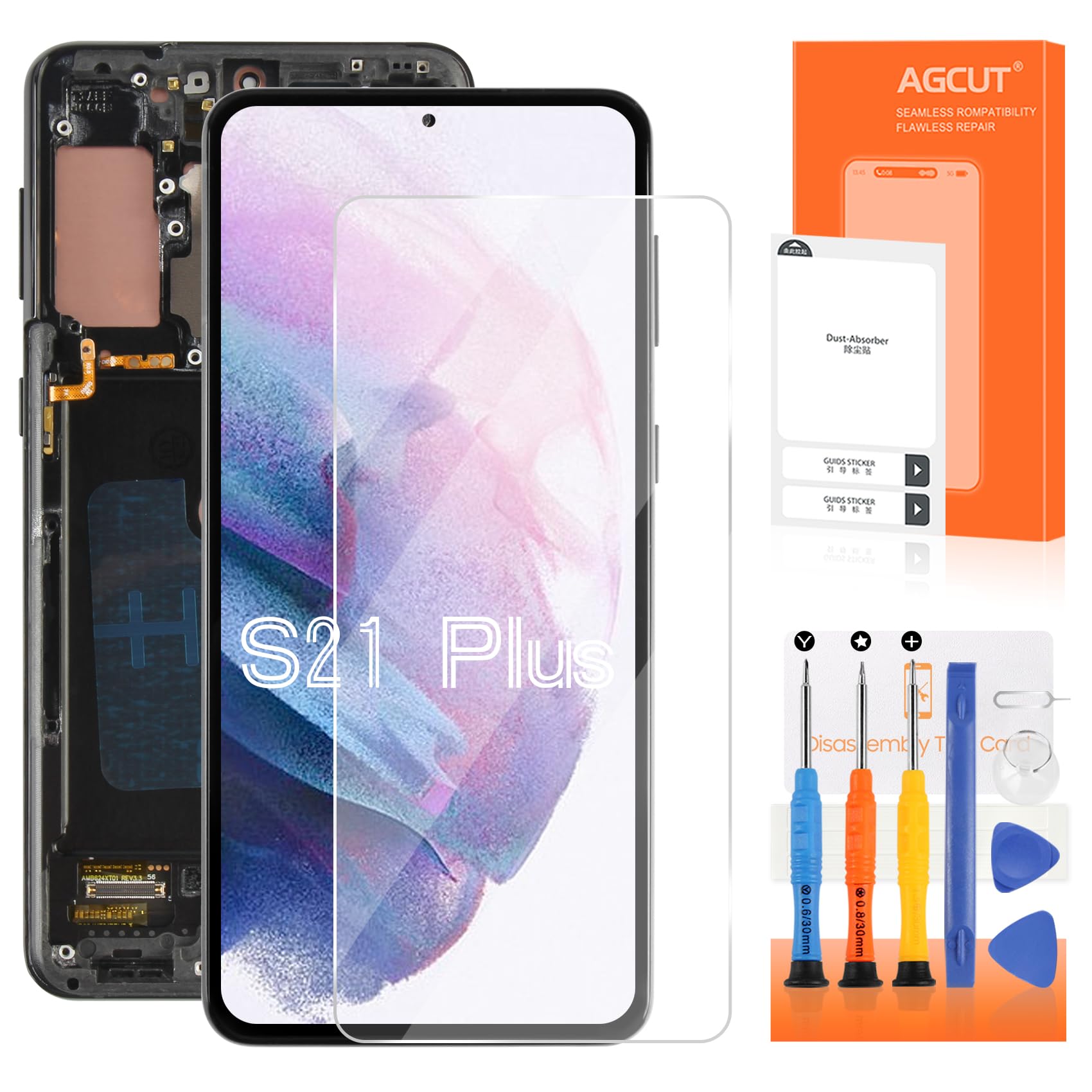 Original AMOLED LCD Screen Replacement for Samsung Galaxy S21 Plus (6.7 inch) with Frame & Tools - Compatible with SM-G996B/SM-G996U Models - Black Display Touch Digitizer Assembly - Perfect for DIY Phone Repair & Screen Replacement Projects