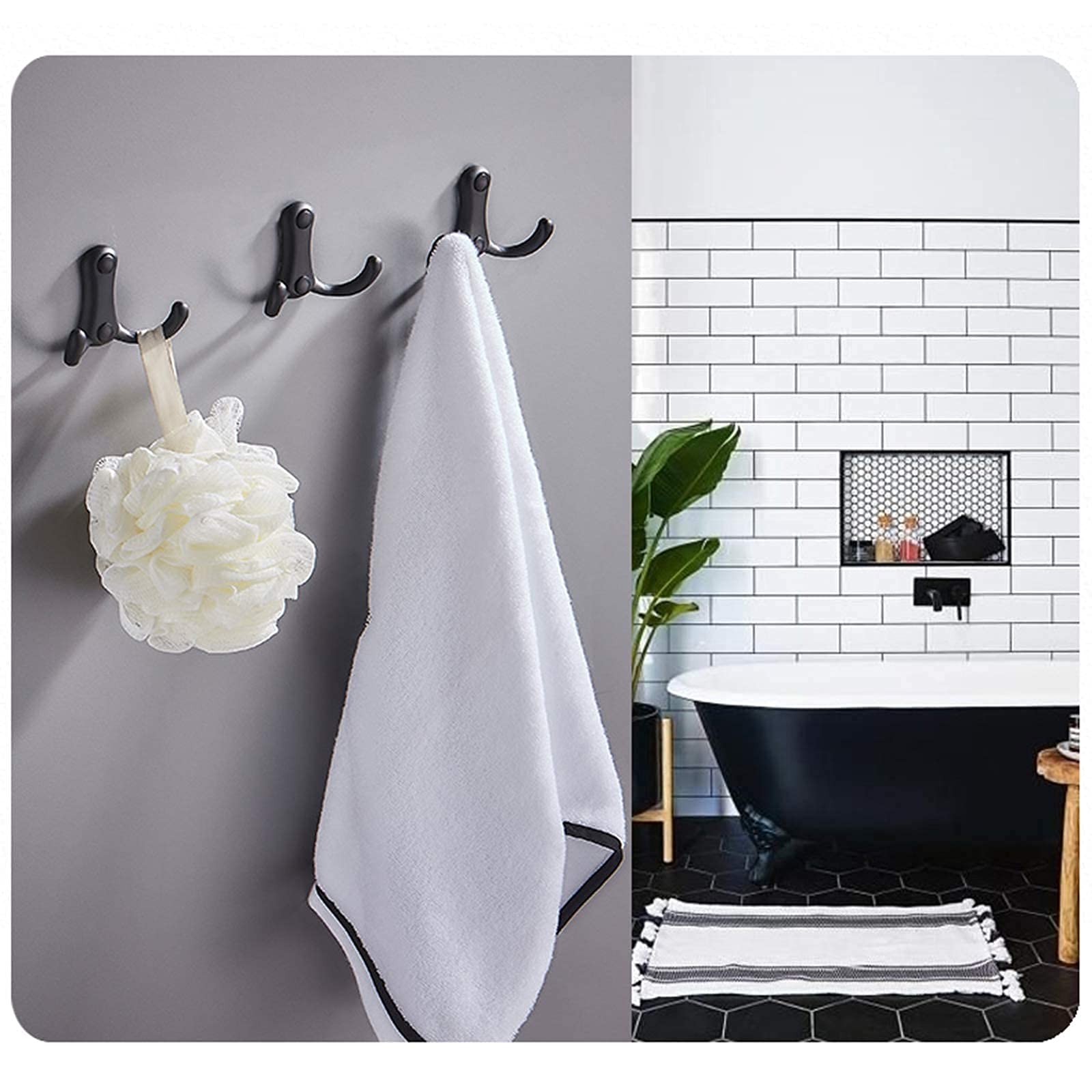 Wall Mounted Coat Rack - 5 Pack Aluminum Space Saving Key Hooks for Home Organization | No Drill Installation | Perfect for Living Room, Kitchen, Bedroom & Bathroom Decor (Black)
