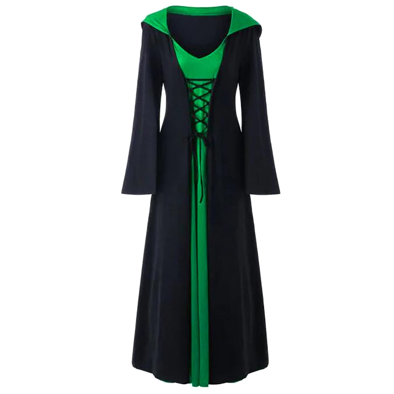 Plus Size Christmas Women's Dress - Lace Up Hooded Patchwork Long Sleeve Summer Dress for Tall Women | Holiday Party, Family Gathering, Winter Celebration Outfit