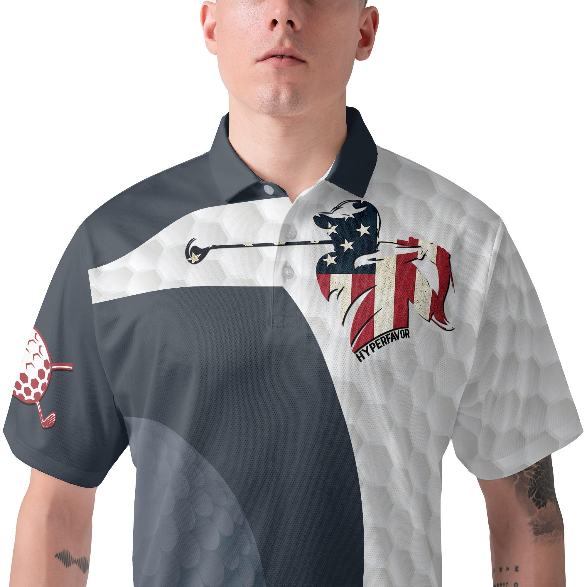 HYPERFAVOR Patriotic Golf Shirts for Men - American Flag Polo Shirts Short Sleeve - Moisture Wicking Performance Fabric - Perfect for Golf Tournaments & 4th of July Celebrations