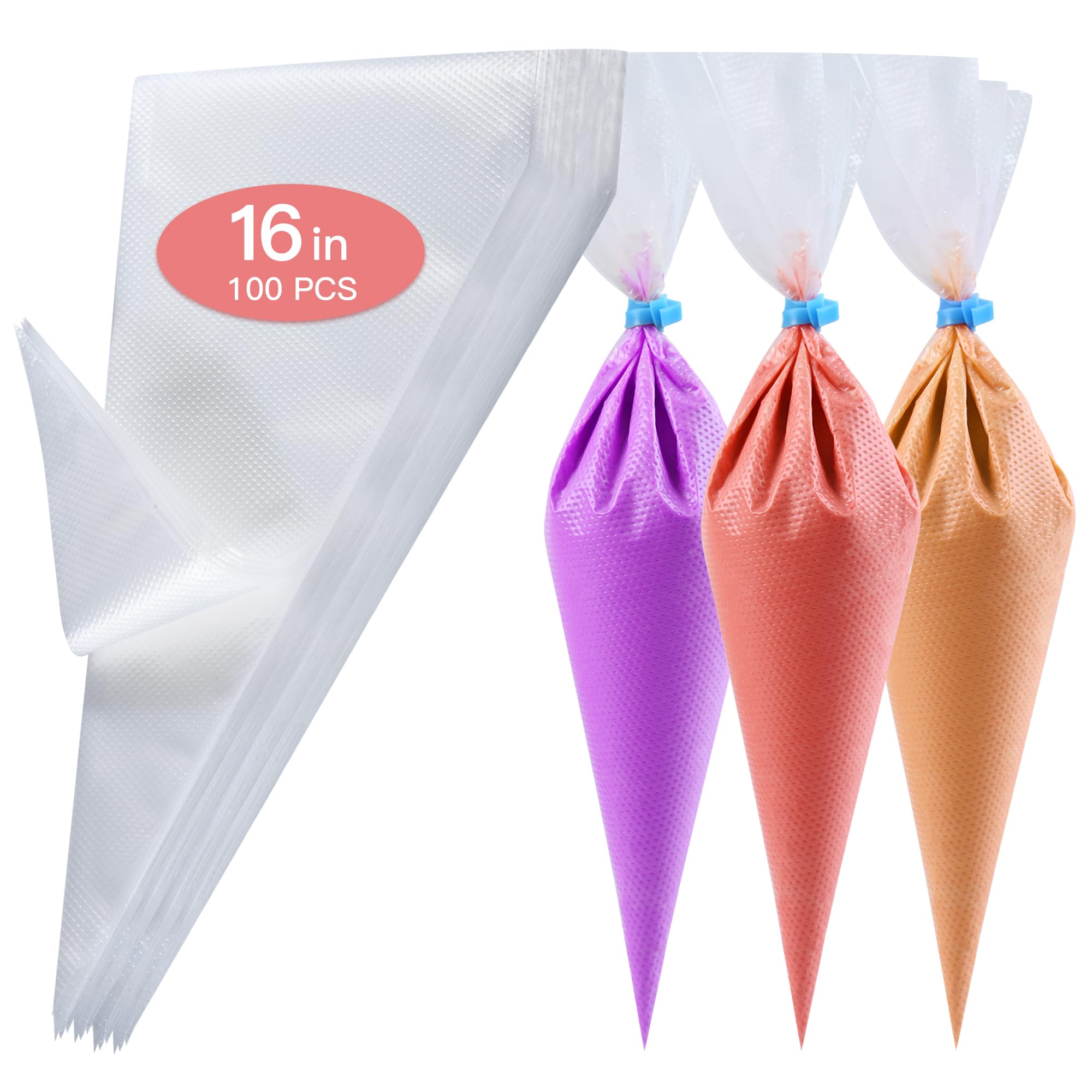 Firstake 16 Inch Disposable Piping Bags - 100 Pack Thickened Pastry Bags for Cake Decorating, Frosting, Cupcakes & Baking | Large Icing Bags for Professional & Home Bakers