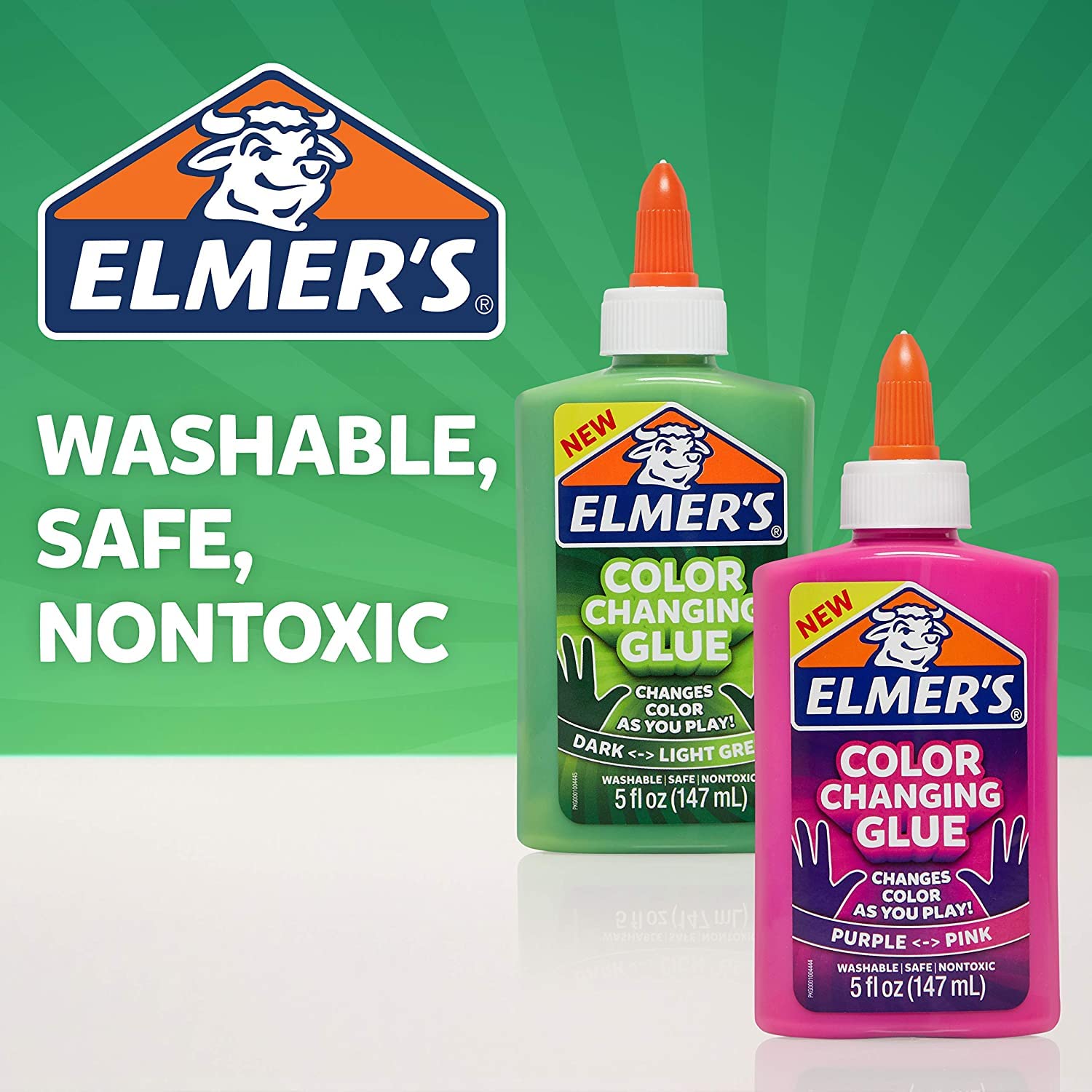 Elmer's Color Changing Liquid Glue - 5 oz | Dark to Light Green Slime Maker for Kids, Fun DIY Science Experiment & Sensory Play | Perfect for Classroom, Birthday Parties & STEM Activities