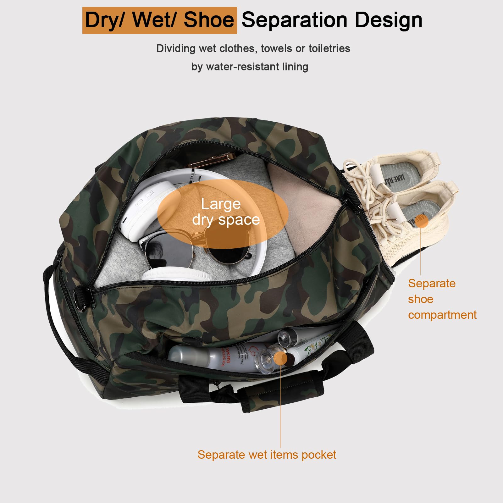 Octsky Boys Camo Green Overnight Weekender Bag - Sports Gym Travel Duffel with Shoe Compartment | Perfect for School, Sleepovers & Weekend Getaways