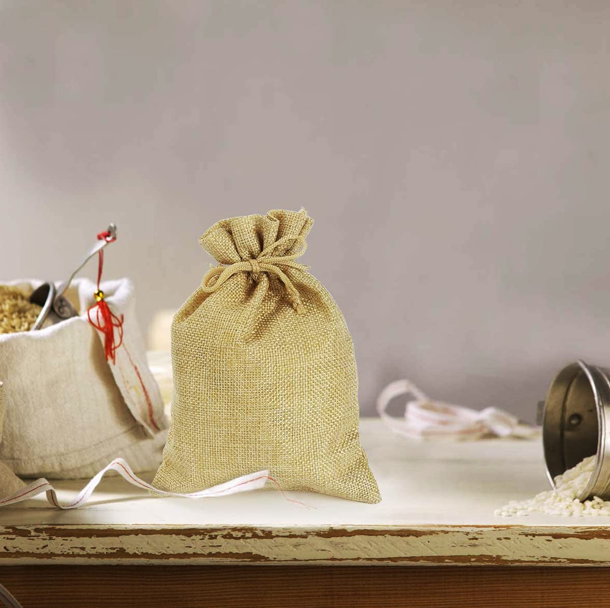 50Pcs Natural Burlap Drawstring Bags 2.7