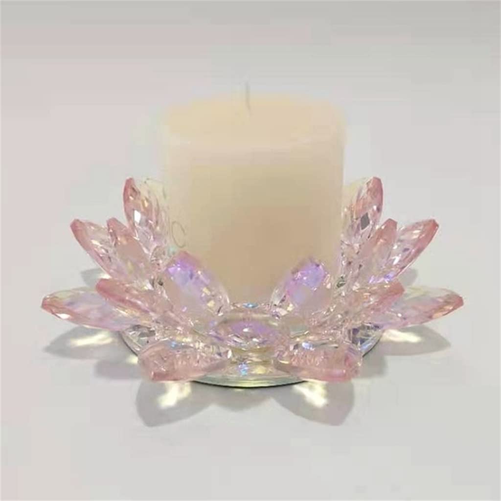KGEZW Pink Glass Crystal Lotus Candle Holder - 18cm Flower Tea Light Candlestick for Home Decor, Wedding, Spa & Romantic Gifts