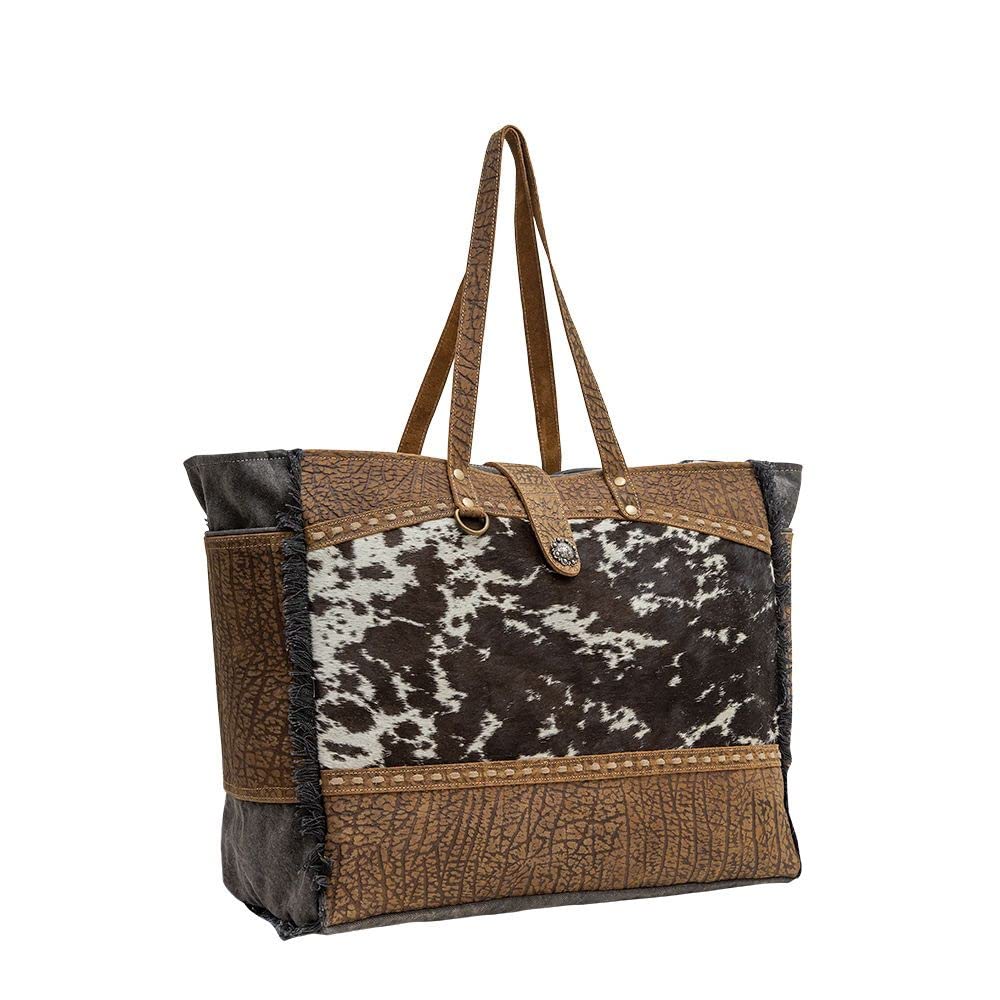 Myra Bag Western Leather Weekender Bag for Women - Cotton & Upcycled Canvas Boho Shoulder Bag Asher | Perfect for Travel, Work & Casual Outings