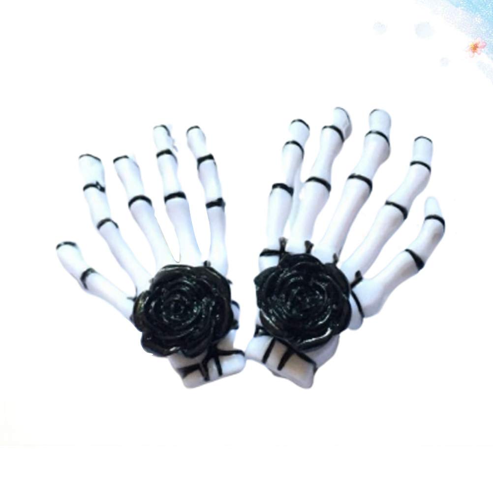 PRETYZOOM Women's Skull Hair Clip Set - 1 Pair Black & White Rose Skeleton Hairpins for Girls, Hair Accessories for Gothic, Punk, Halloween & Cosplay Styles