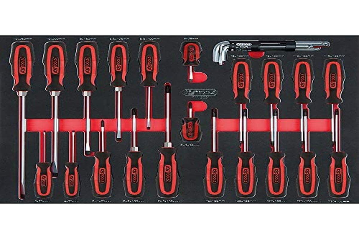 KS TOOLS 711.1029 29-Piece Screwdriver Set with 1/1 System Insert - Professional Screwdriver Kit for Home Repair, Automotive & Electronics Maintenance