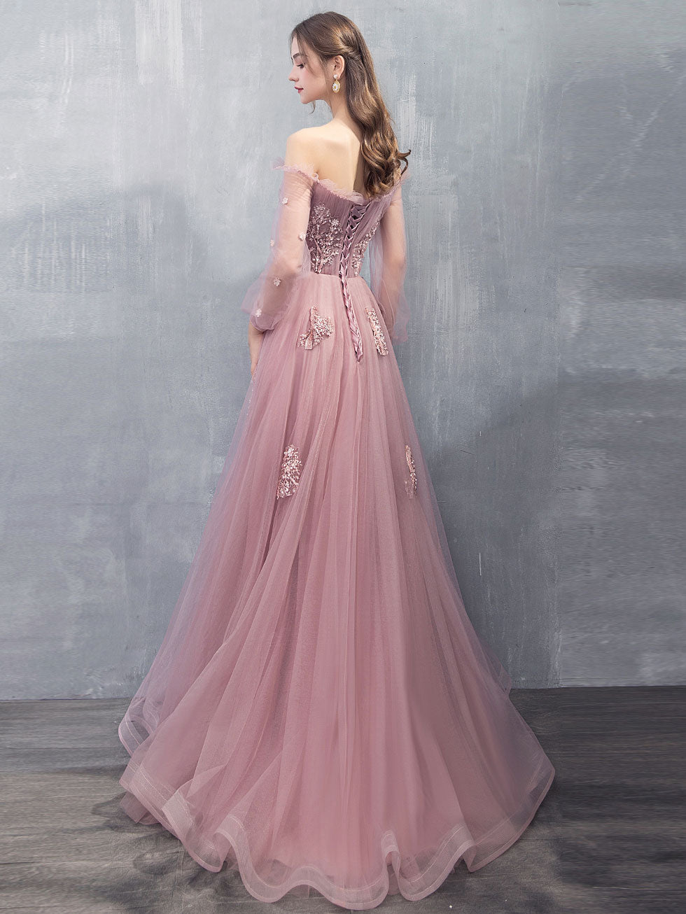Elegant Pink A-Line Tulle Lace Long Prom Dress for Women - Formal Evening Gown for Homecoming, Wedding, and Special Occasions