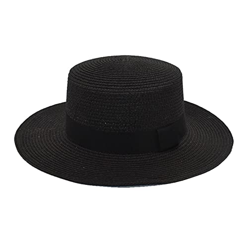 **Men's & Women's Square Buckle Dome Panama Straw Hat - Summer Travel & Winter Bucket Hat - Breathable & Lightweight for Beach, Outdoor, Fashion (Black, One Size)**
