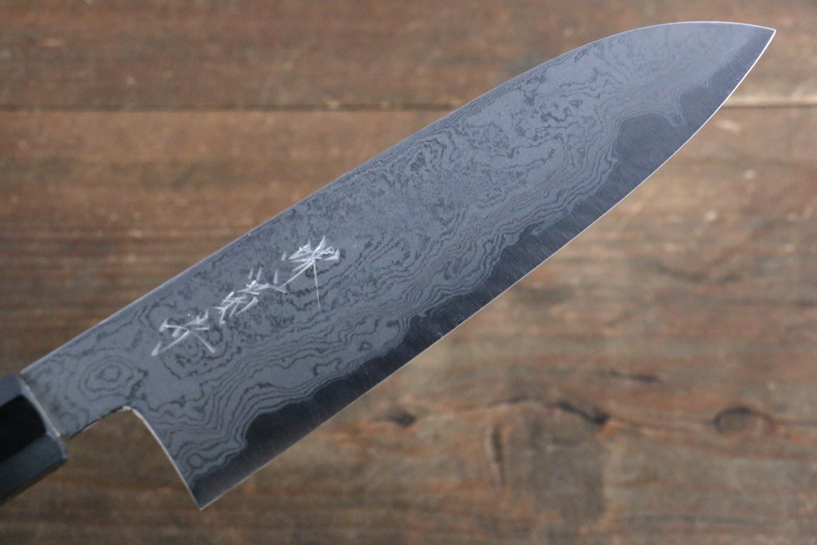 Premium Kikumori Blue Steel No.1 Damascus Santoku Knife 180mm with Magnolia Wood Handle - Japanese Chef Knife for Slicing, Dicing & Chopping Vegetables, Meat & Fish