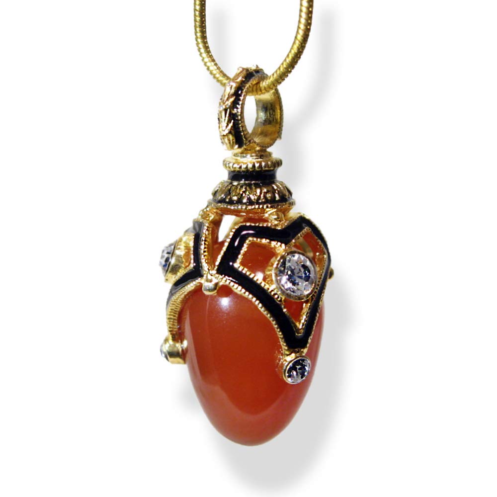 Elegant Sterling Silver Necklace with Coral Egg Pendant, Crystals & Enamel Gold Plating - 24-inch Chain for Women | Perfect for Gifts, Weddings & Special Occasions