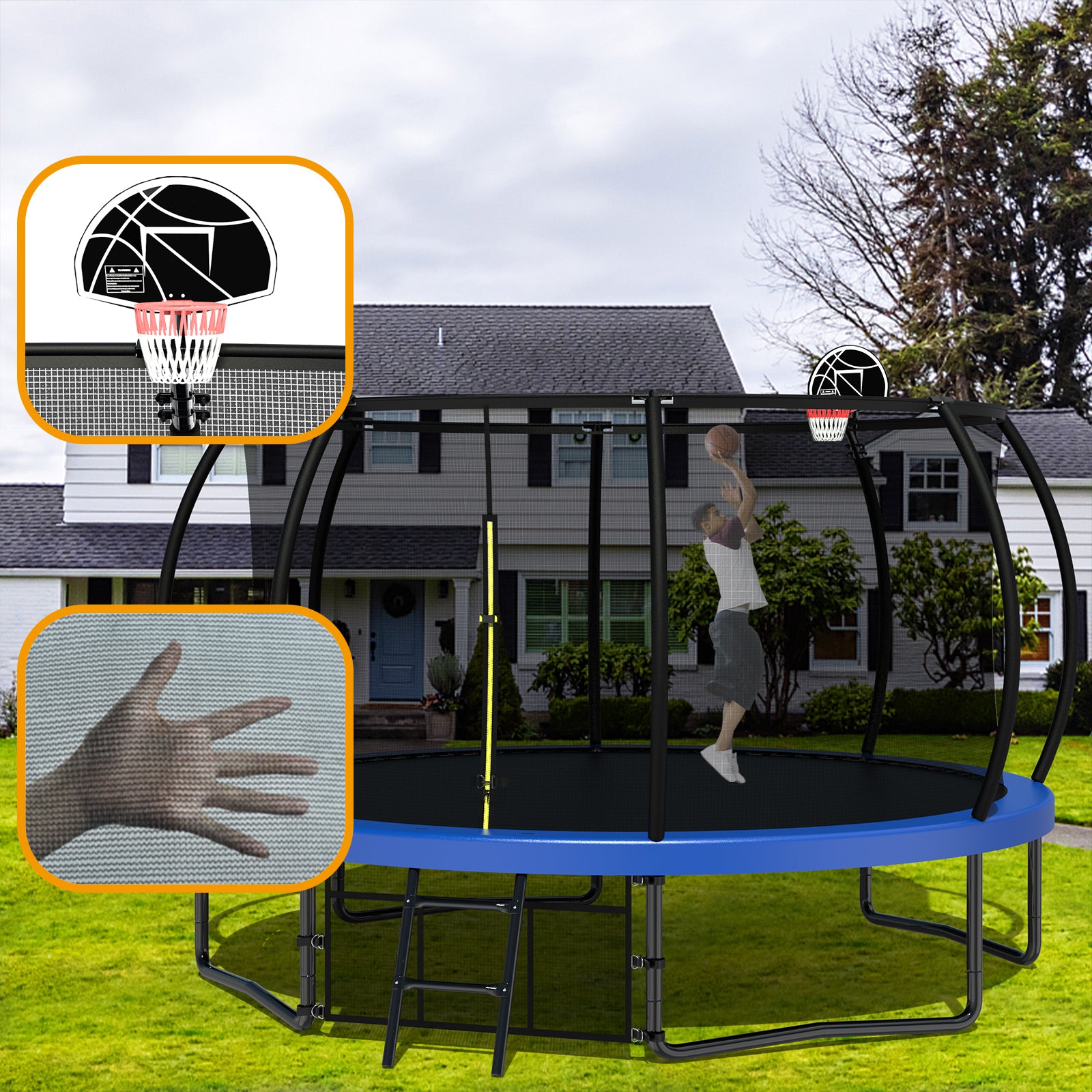 12FT Kids Trampoline with Safety Enclosure Net & Ladder - Outdoor Bounce Trampoline for Backyard, Garden, and Playground Fun - Perfect for Family Recreation and Exercise