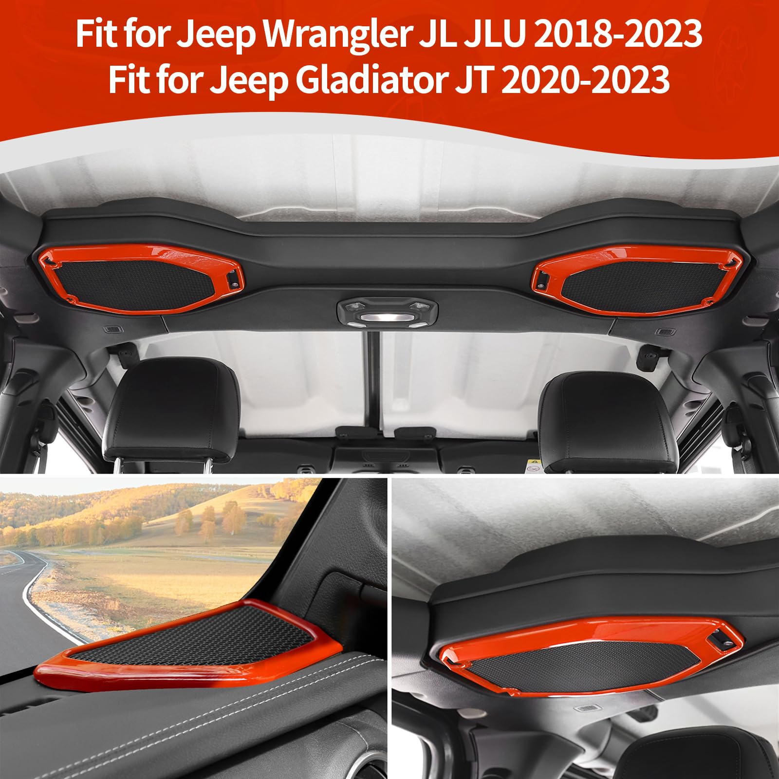 Jeep Wrangler JL JLU & Gladiator JT A-Pillar Speaker Trim Covers (2018-2023) - Orange Interior Accessories Set of 4 | Durable ABS Plastic Upgrade for Enhanced Audio & Interior Style | Perfect for Off-Road Adventures & Custom Car Mods
