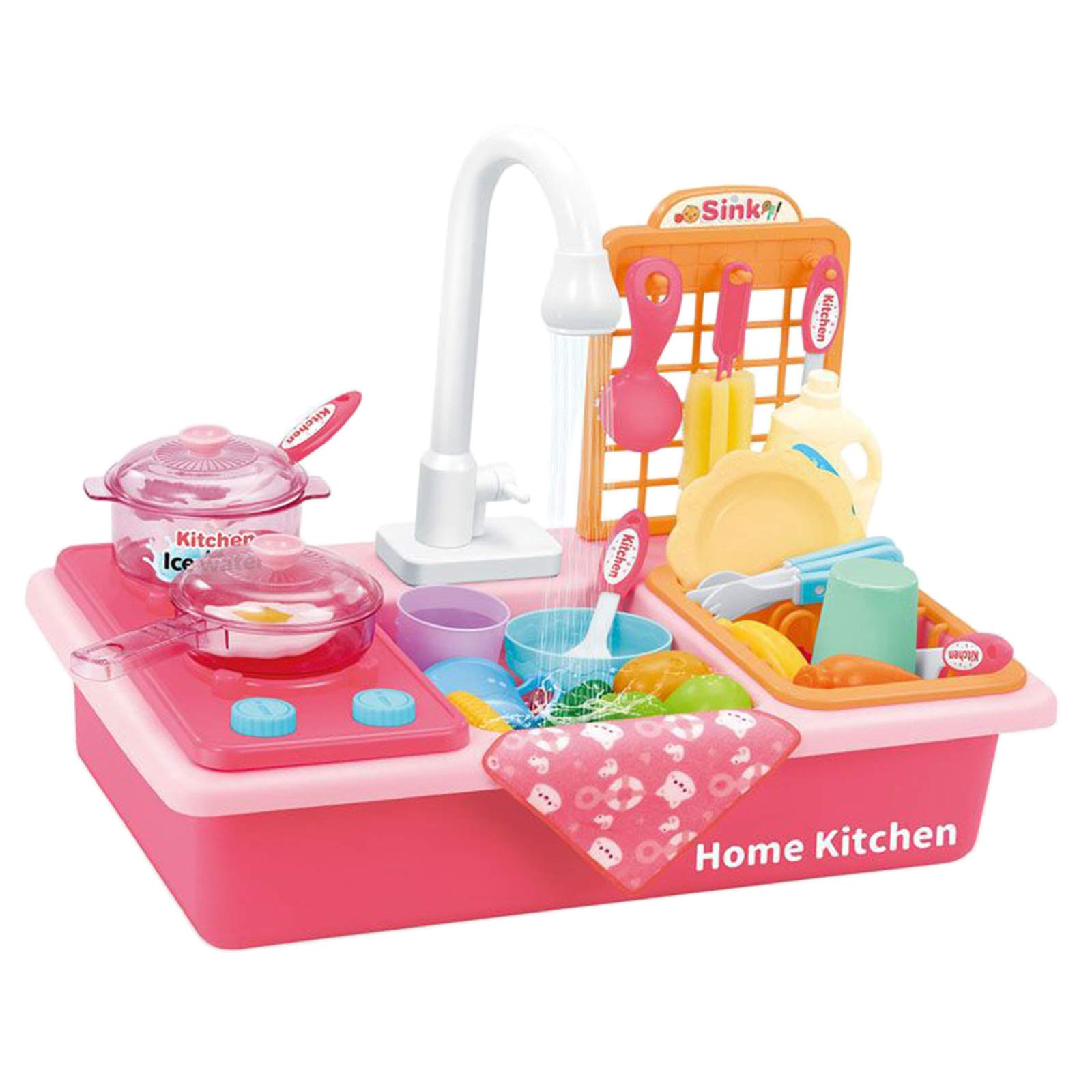 Amagogo Kids Kitchen Playset - Electric Dishwasher Toy, Pretend Play Food Cutting & Role Play for Girls & Boys, 28pcs Pink Educational Toy - Perfect for Birthday Gifts & Preschool Learning Activities