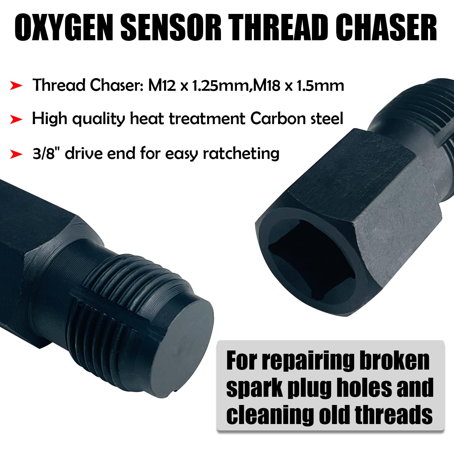 5Pcs Automotive Oxygen Sensor Socket Wrench Set with Thread Repair Chasers - Universal Offset O2 Sensor Removal Tool for Cars, Trucks & SUVs - Perfect for DIY Mechanics & Professional Auto Repairs