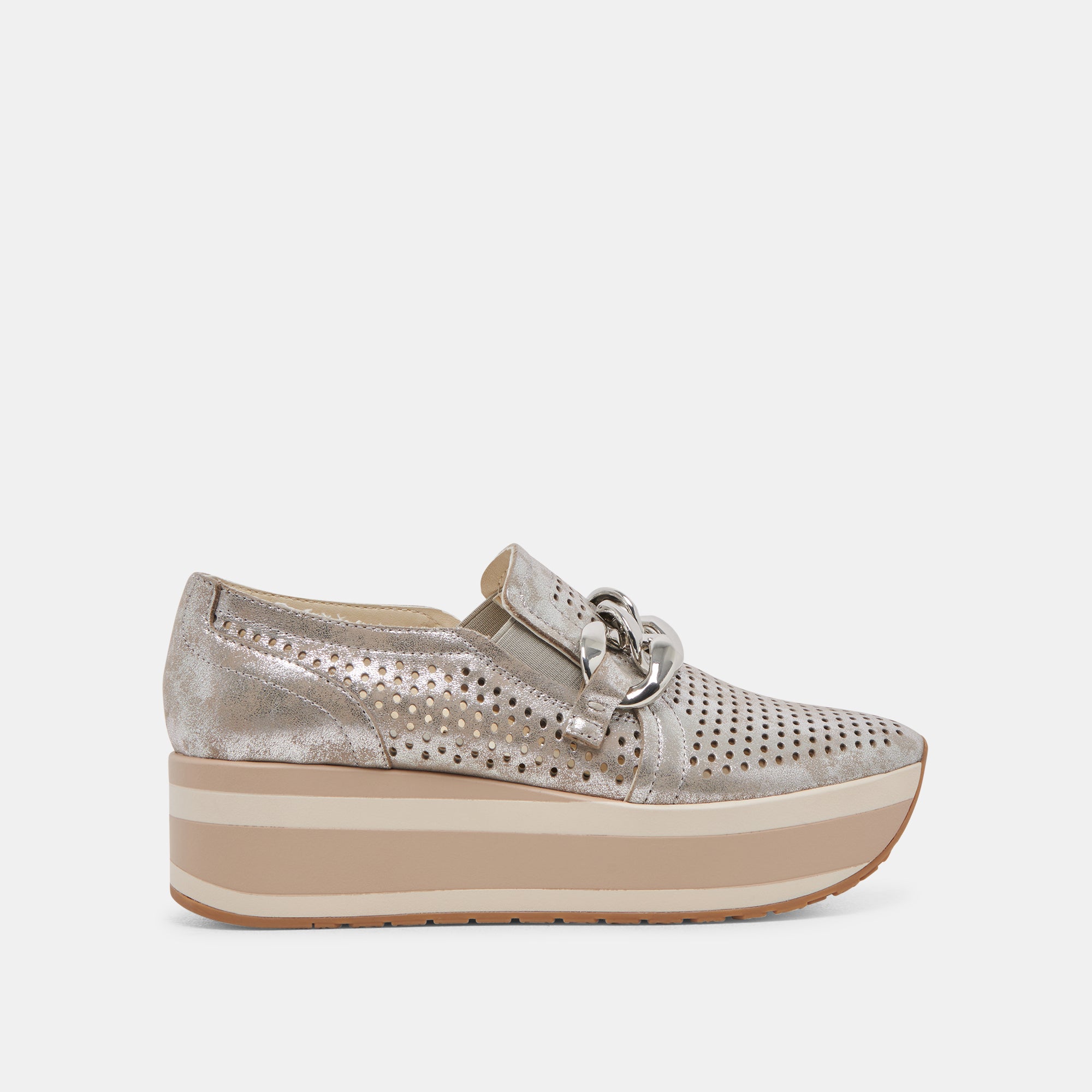 JHENEE Silver Nubuck Perforated Sneakers - Breathable Lightweight Women's Casual Shoes for Walking, Running & Everyday Wear
