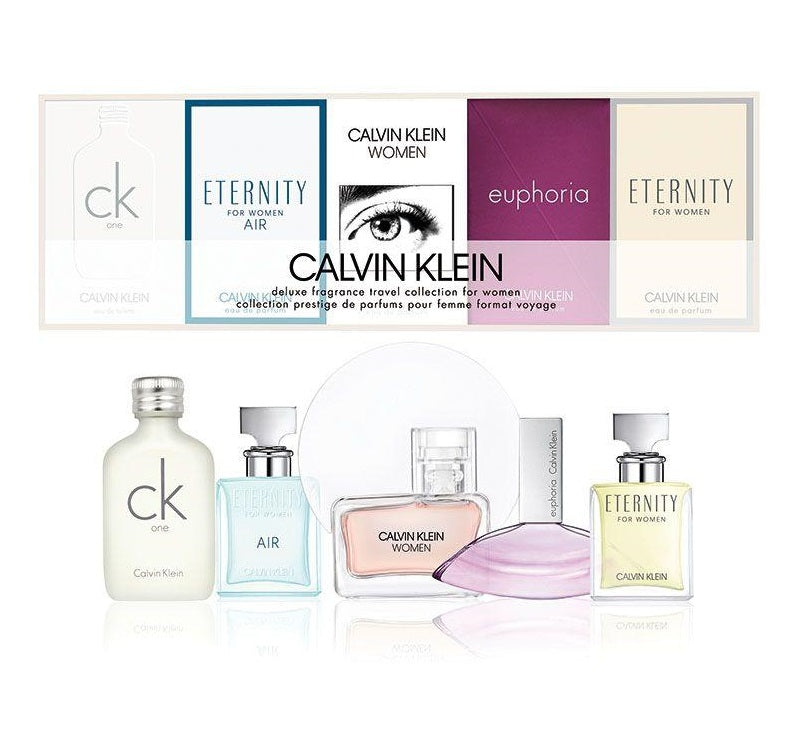 Calvin Klein CK Miniature Perfume Gift Set for Women - Eternity 5ML EDP, Euphoria 4ML EDP, Calvin Klein 5ML EDP, Eternity Air 5ML EDP & CK One 10ML EDT | Perfect for Travel, Gifts & Everyday Fragrance Variety