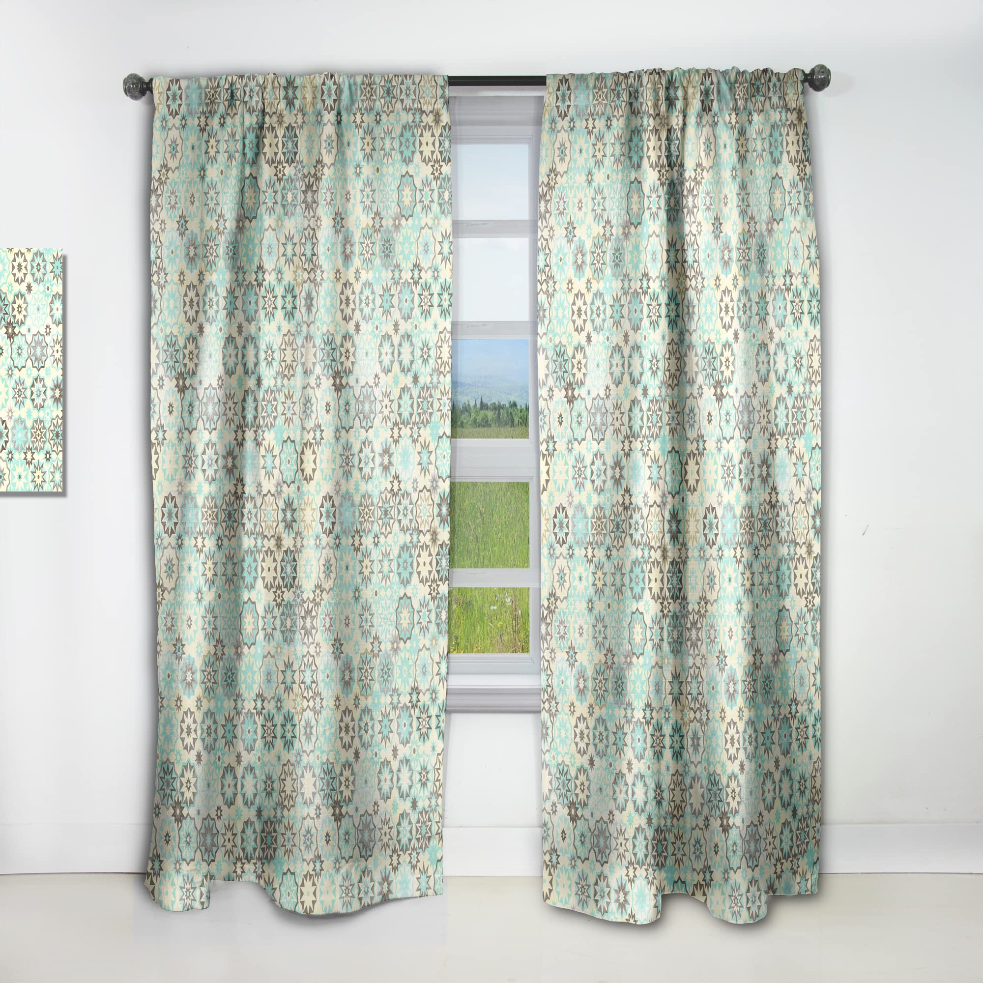 DesignQ Vintage Snowflake Thermal Insulated Curtains - Turquoise & Yellow Single Panel (52x90 inches) - Blackout Drapes for Bedroom & Living Room - Perfect for Winter Decor & Cozy Home Atmosphere